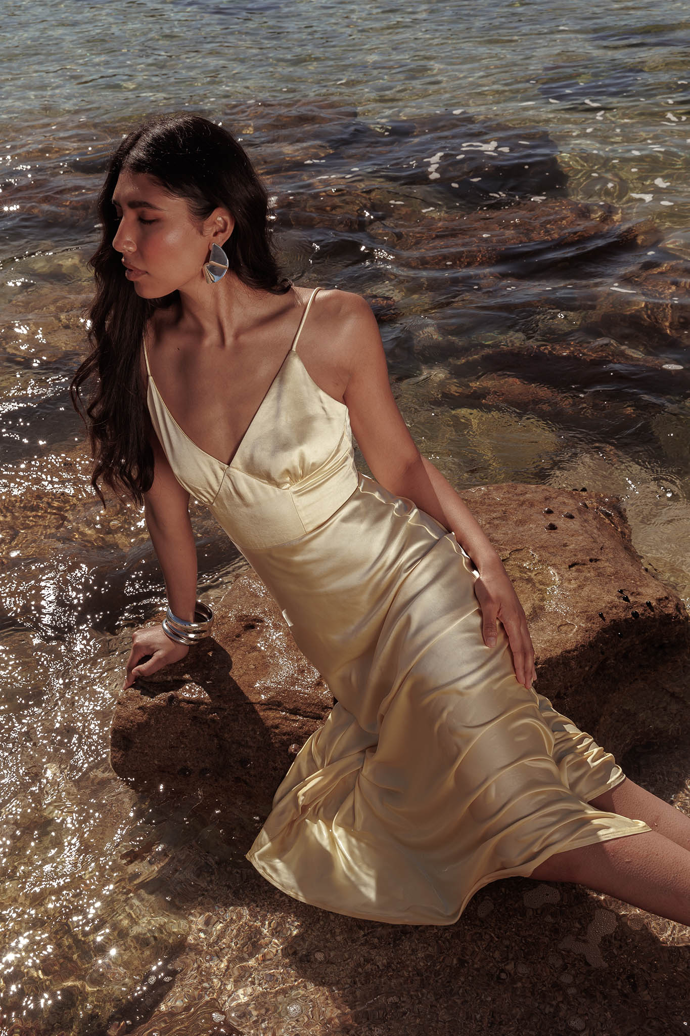 Hold Me Satin Backless Maxi Dress Lemon - Seraphlike