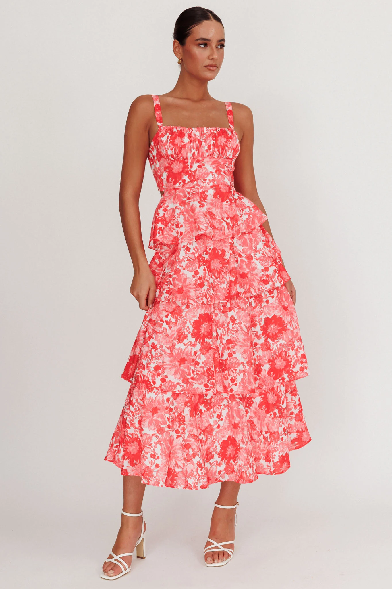 Provence Bloom Tiered Floral Maxi Dress Pink - Seraphlike