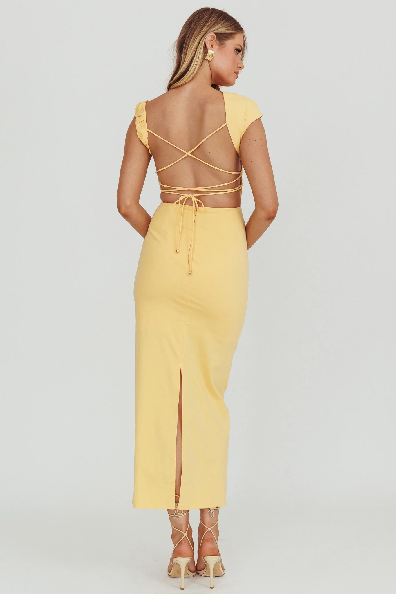 Dream Crush Asymmetric Neckline Midi Dress Lemon - Seraphlike