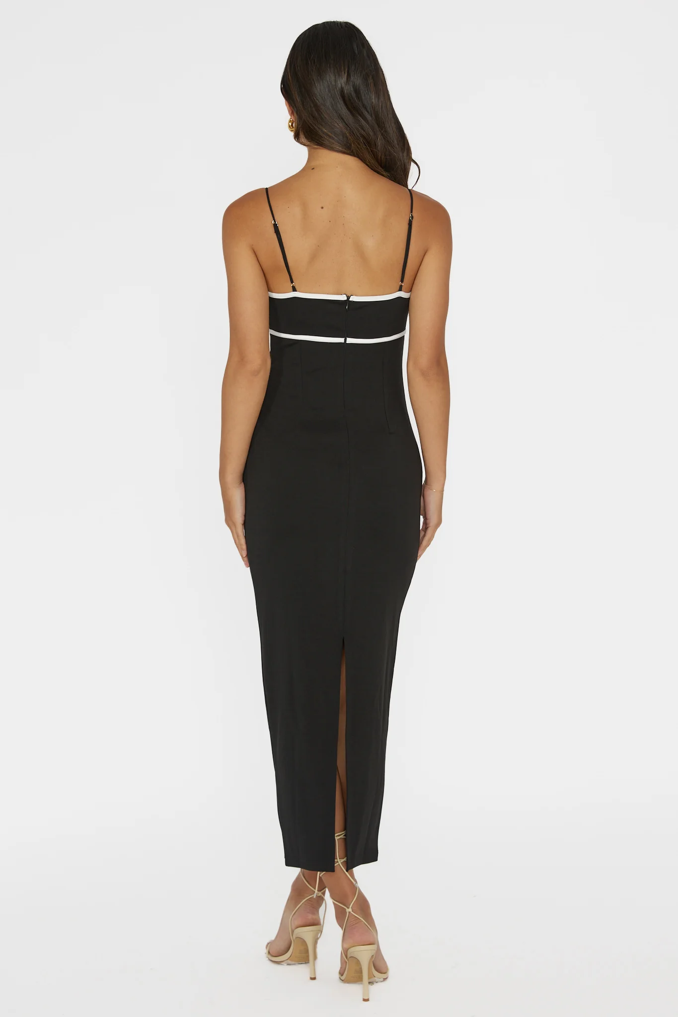 Justyna Contrast Piping Trim Midi Dress Black - Seraphlike