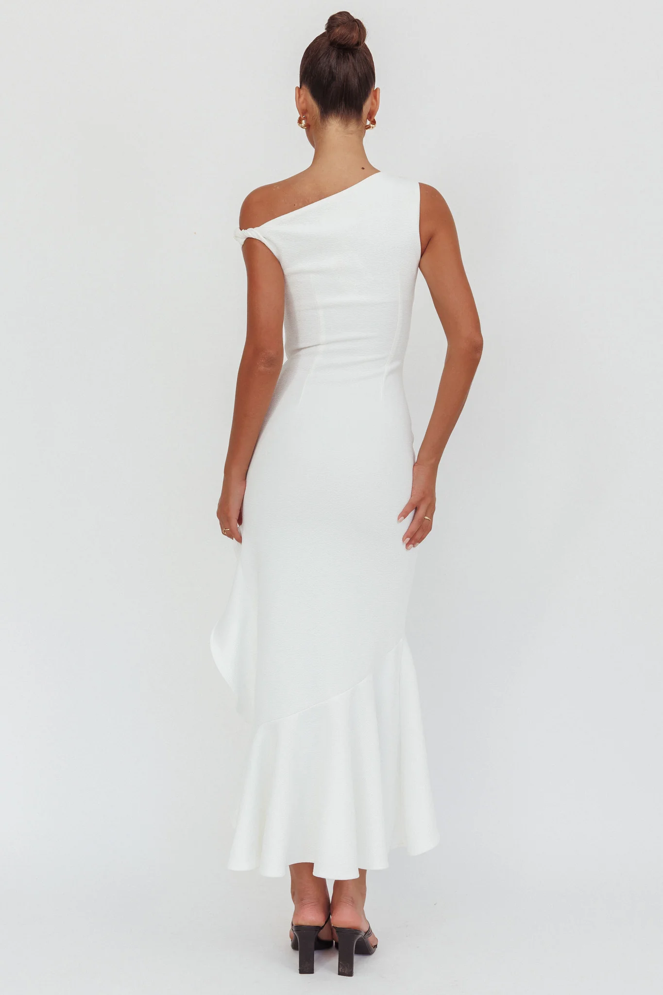 Lights On One-Shoulder Ruffle Hem Maxi Dress White - Seraphlike
