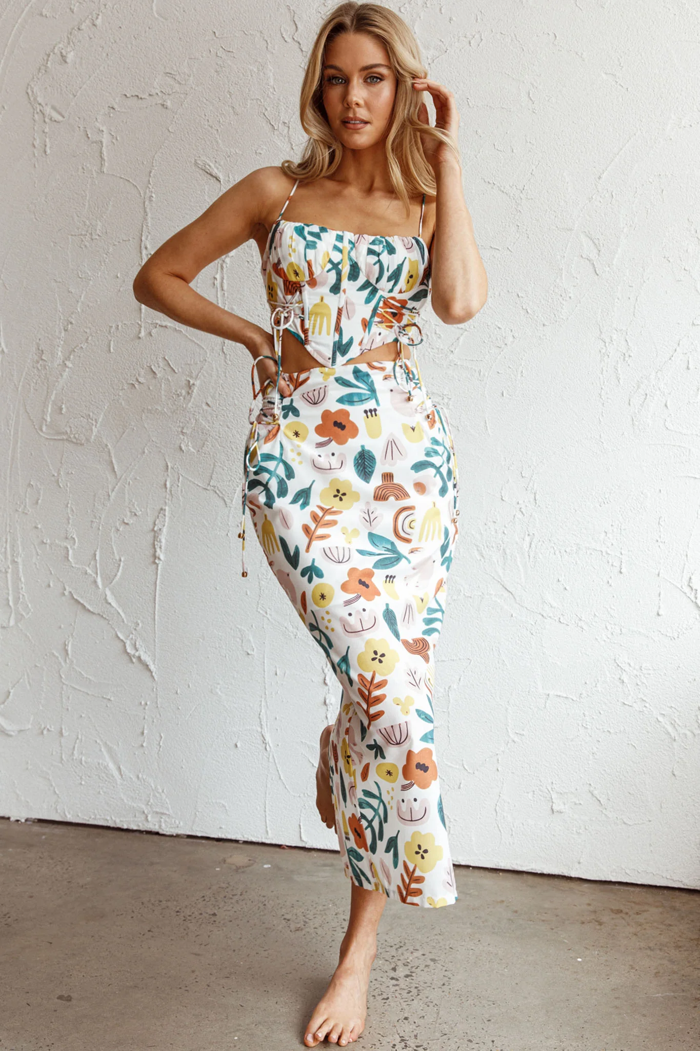 Graziella Lace Up Midi Skirt White Base - Seraphlike