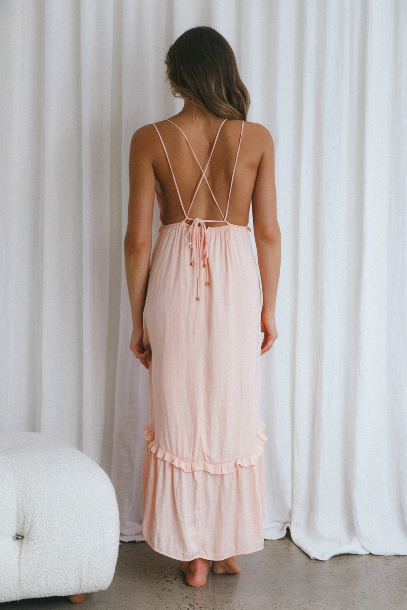 Providence Strappy Back Midi Dress Peach - Seraphlike