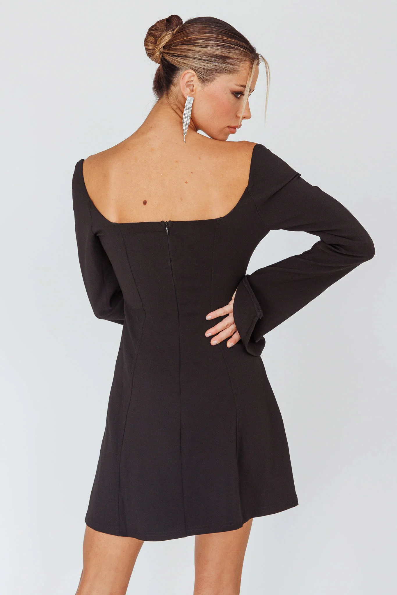 Kieran Long Sleeve A-Line Mini Dress Black - Seraphlike