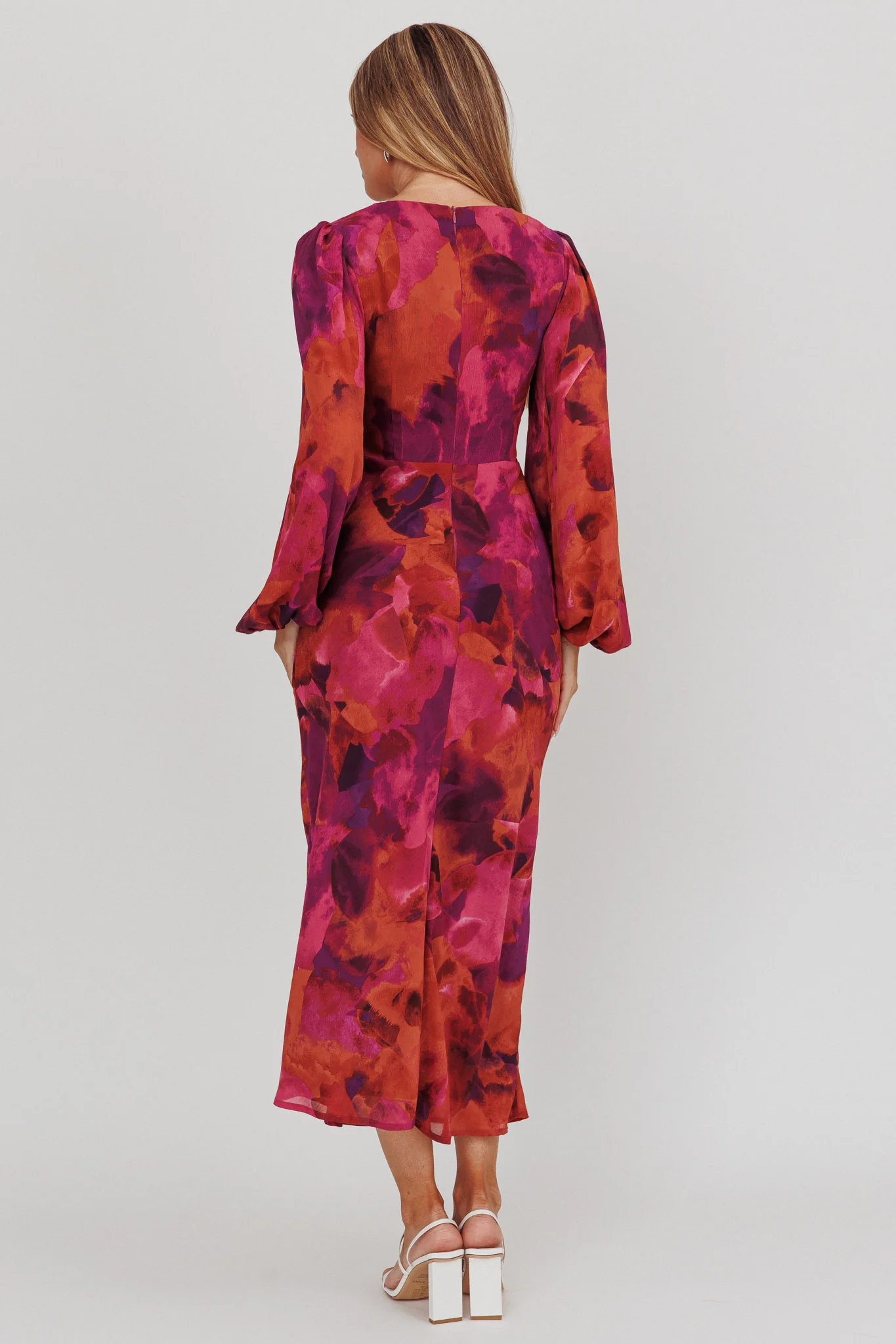 Aurora Dreams Cut-Out Waist Midi Dress Dark Rose - Seraphlike