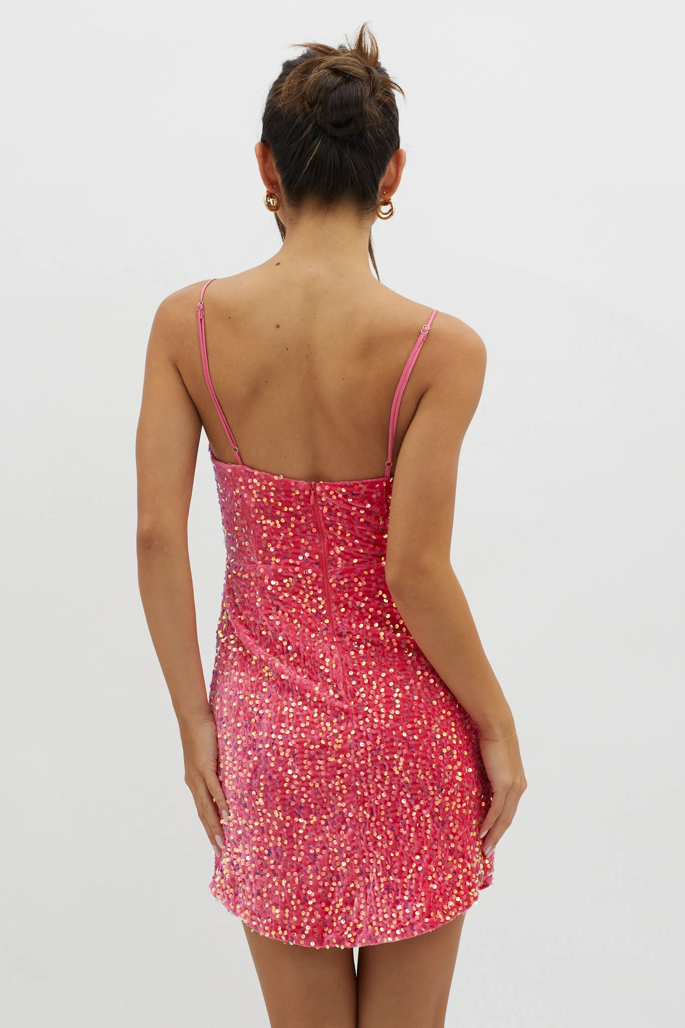 Atlanta Square Neckline Sequin Dress Pink - Seraphlike