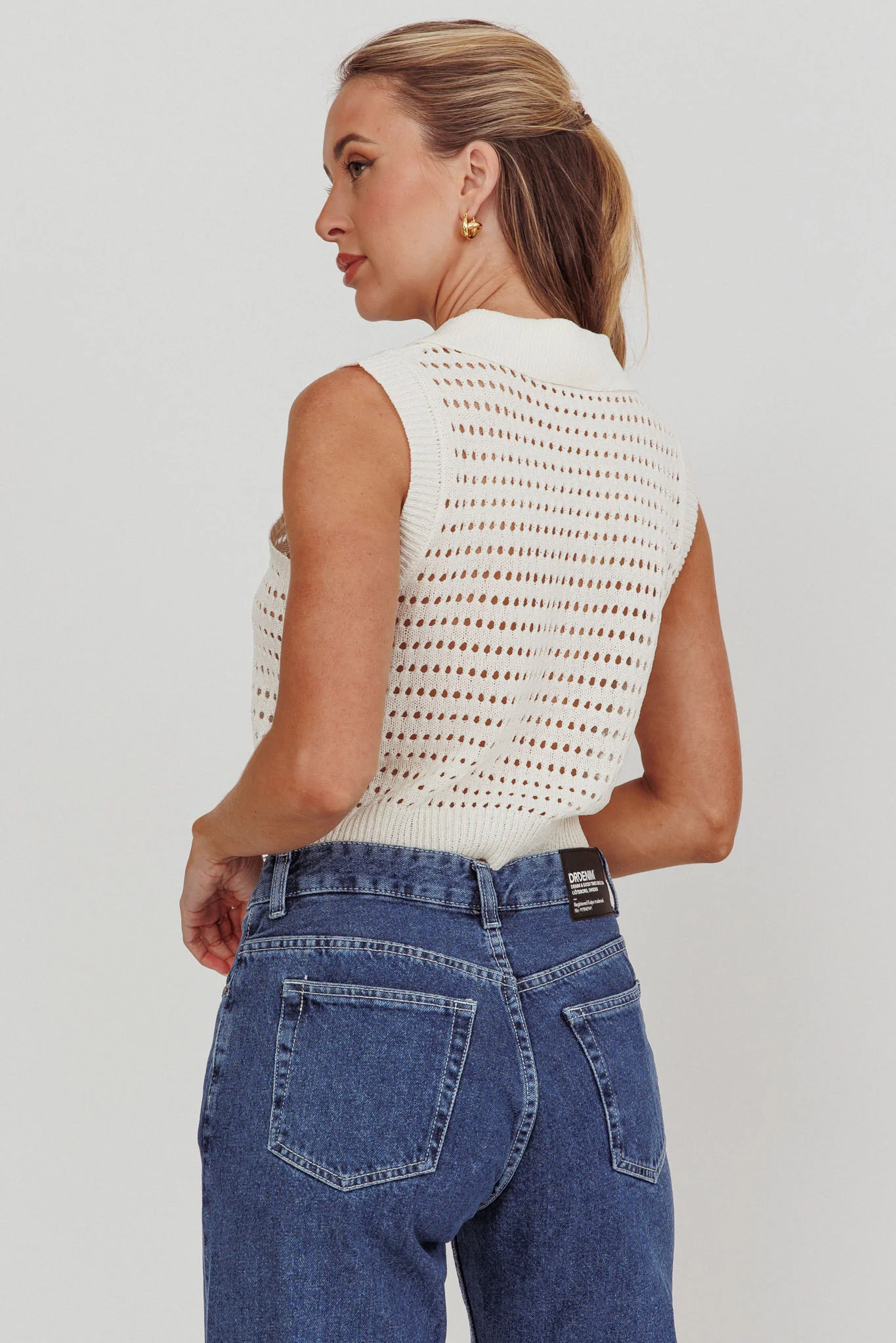 Daithi Collared Sleeveless Knit Top Ivory - Seraphlike