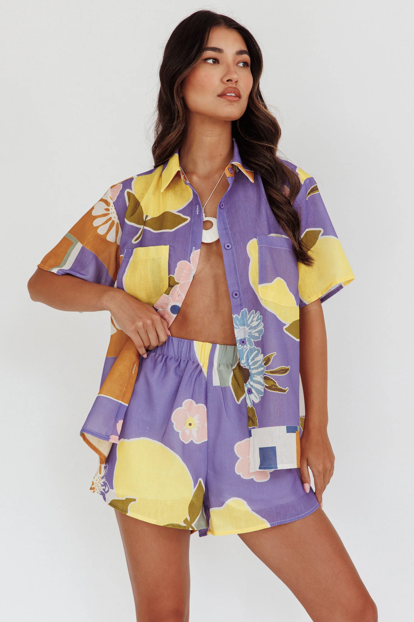 Swing Of Things Elastic Waist Shorts Citrus Lilac - Seraphlike