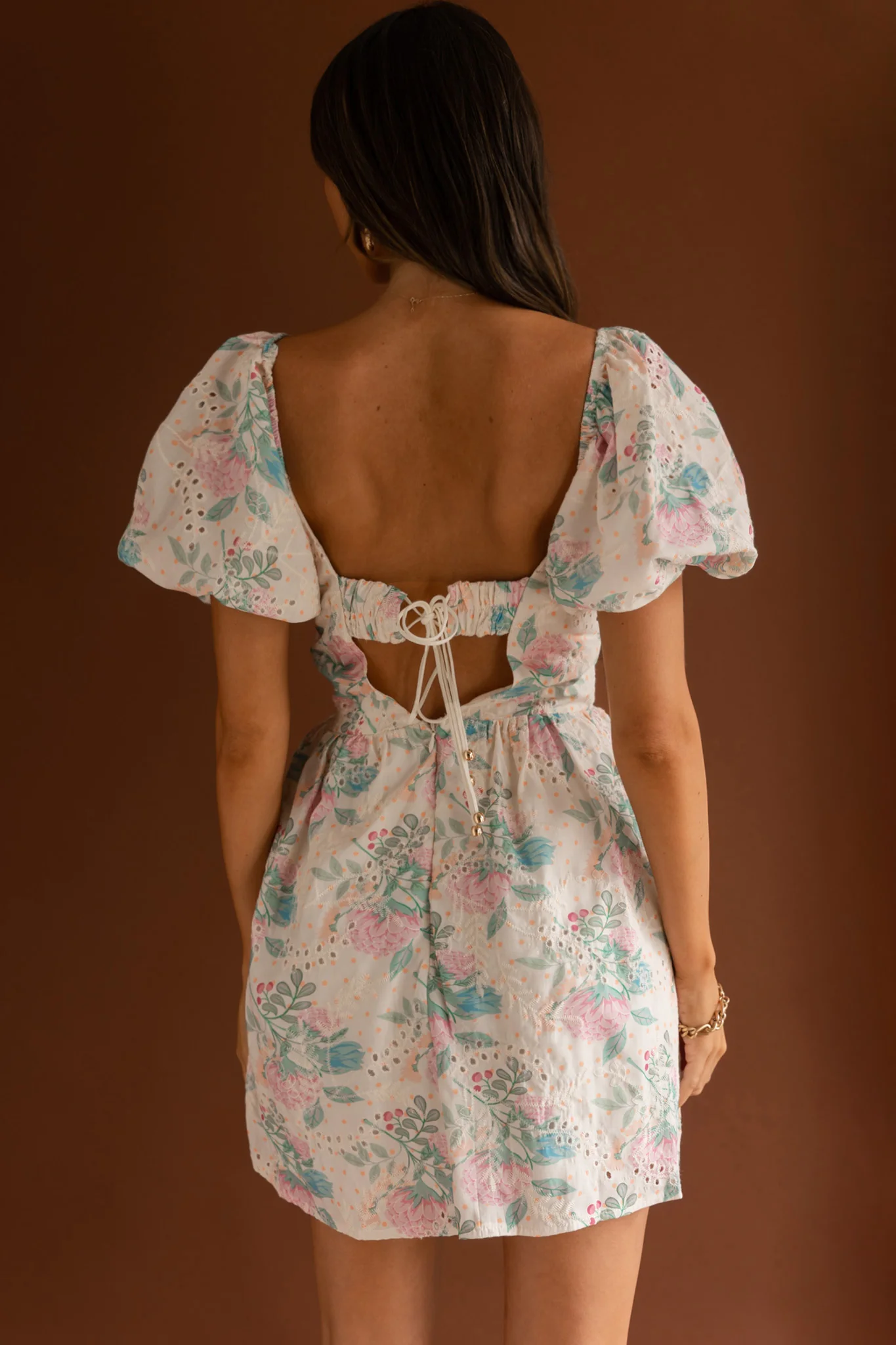 Lovers Lane Lace Trim Puff Sleeve Dress Floral Apricot - Seraphlike