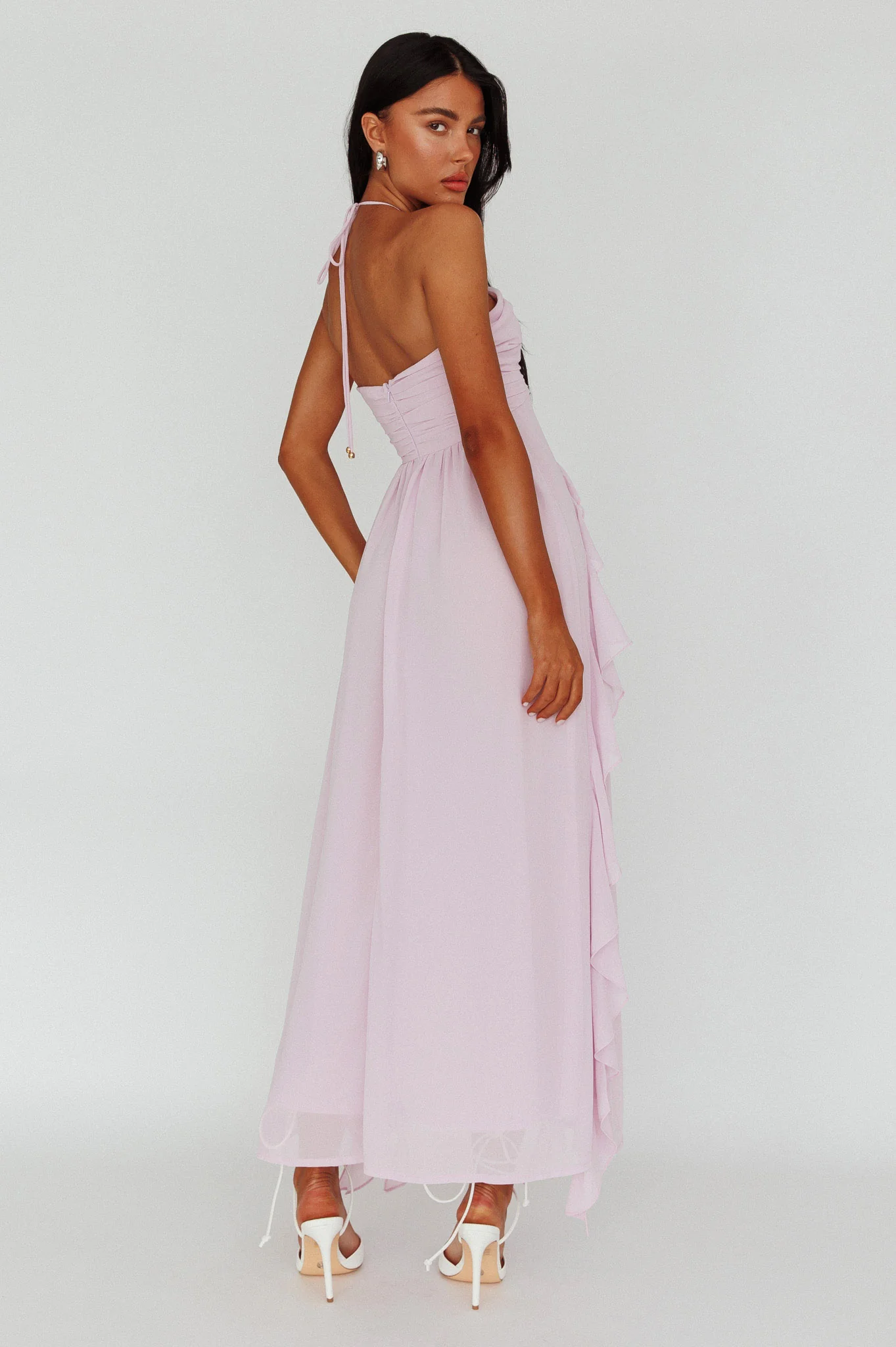 Asiah Ruffle Trim Halterneck Maxi Dress Lavender - Seraphlike