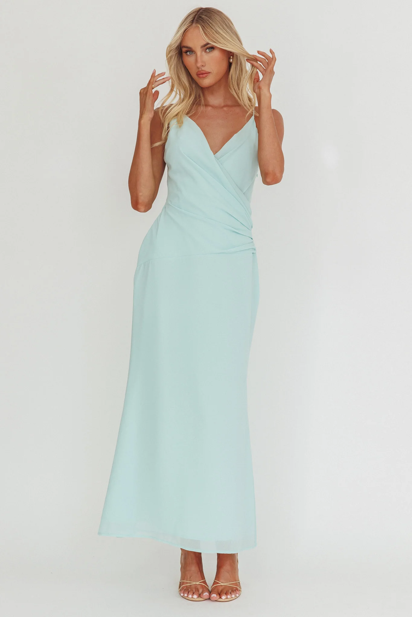 Lexxi Crossover Gathered Waist Maxi Dress Tiffany Blue - Seraphlike