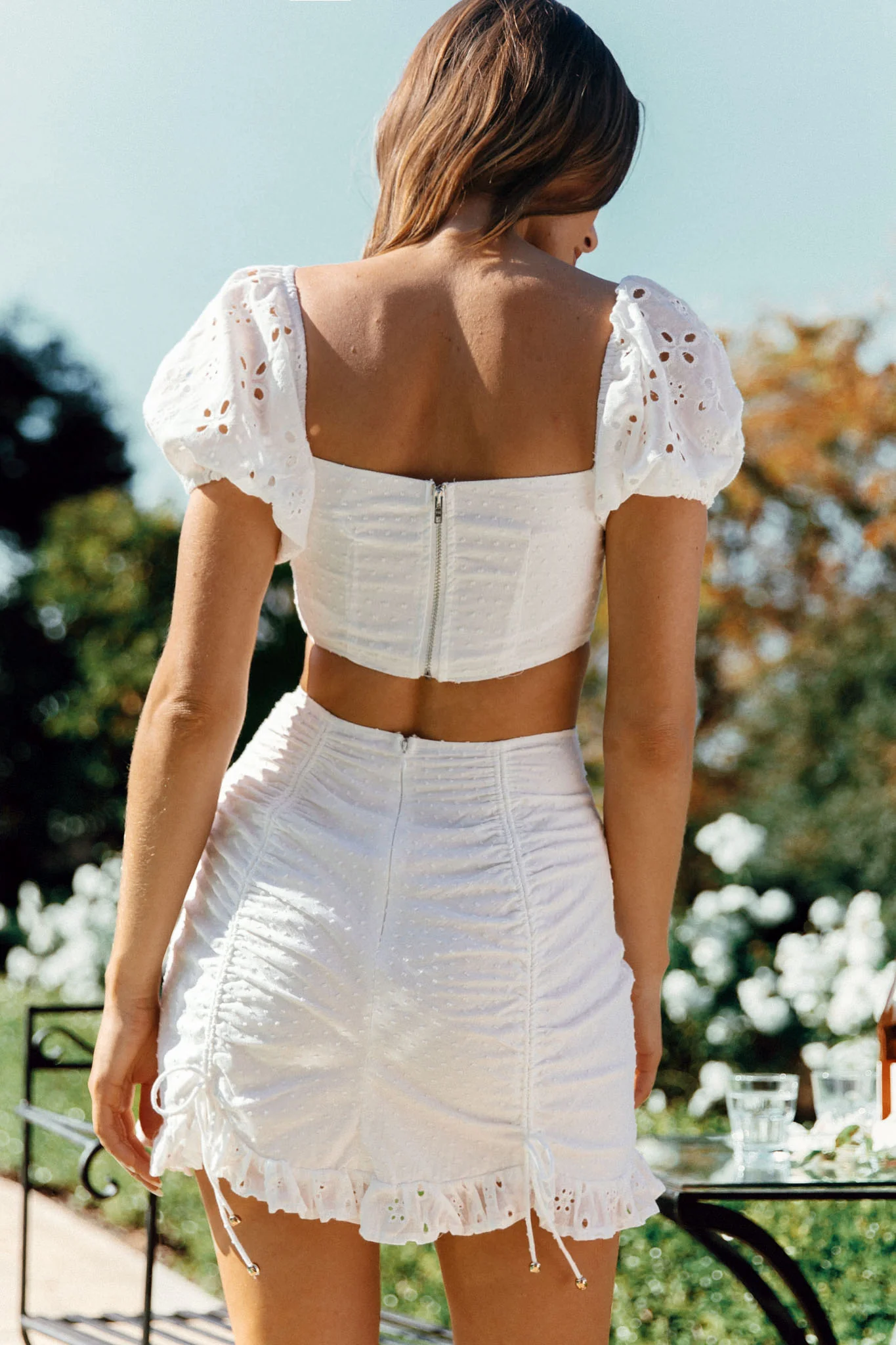 Sweet September Bust Tie Puff Sleeve Crop Top White - Seraphlike