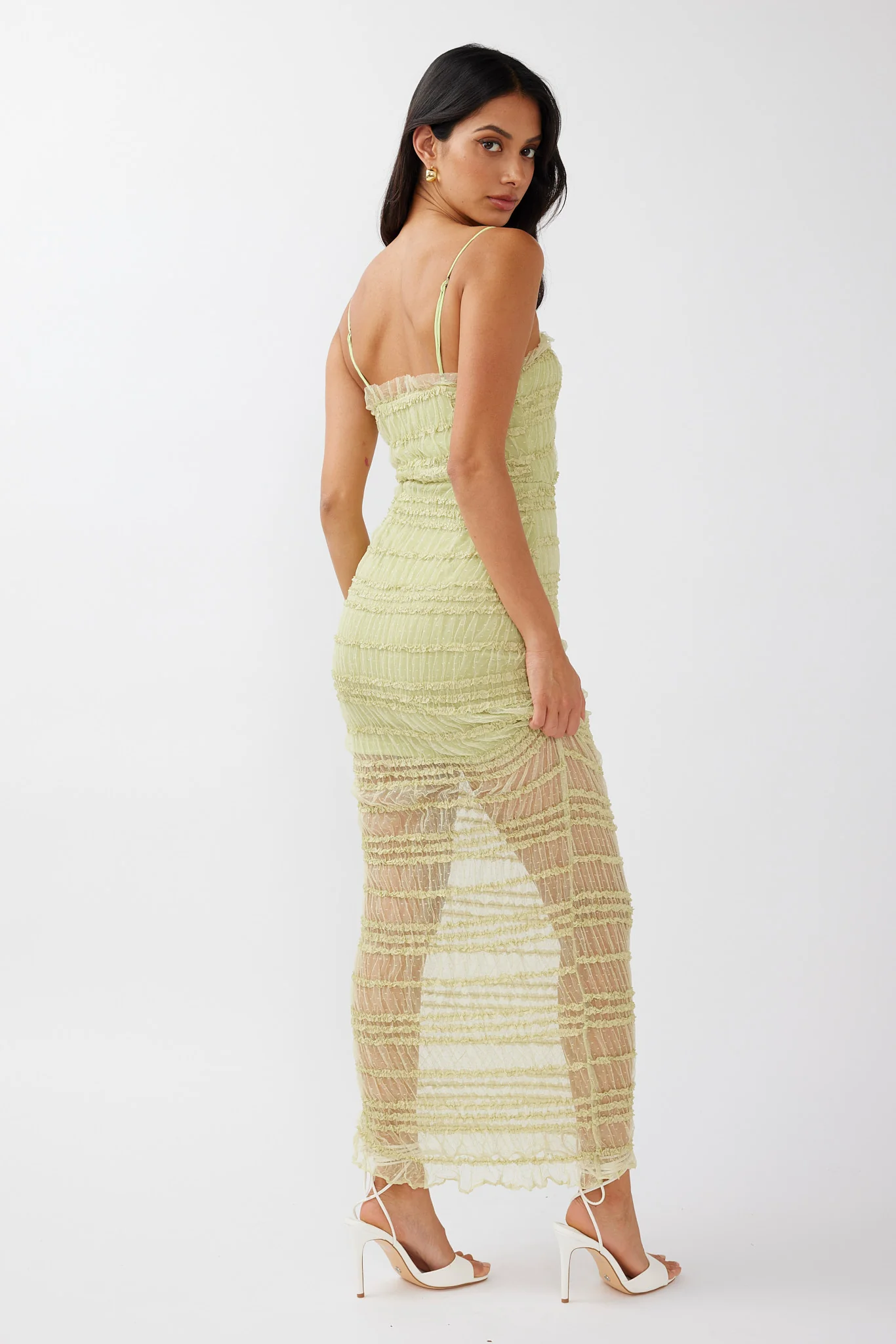 Wander & Roam Frill Trim Lace Dress Matcha - Seraphlike