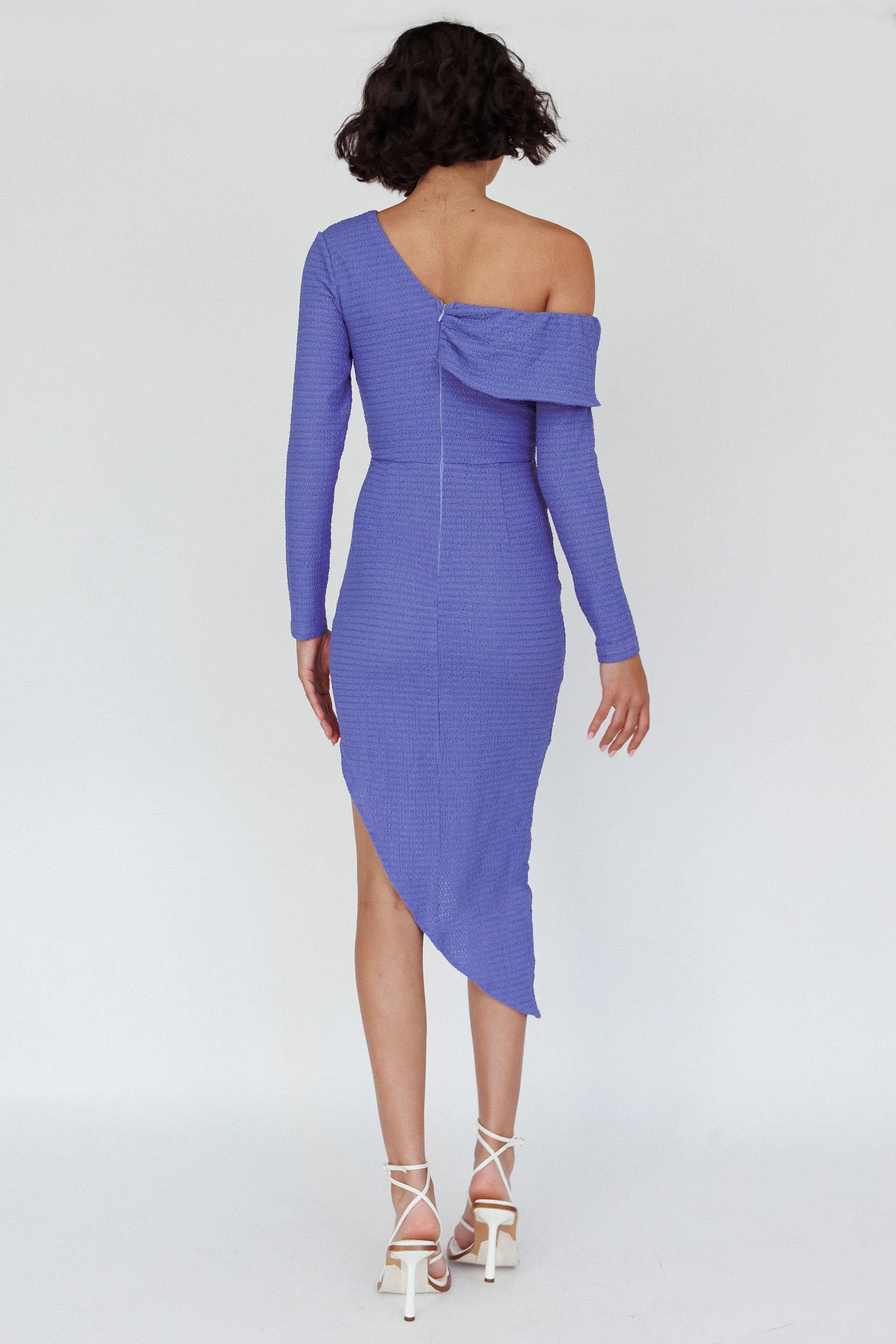 Annalora One-Shoulder Long Sleeve Midi Dress Blue - Seraphlike