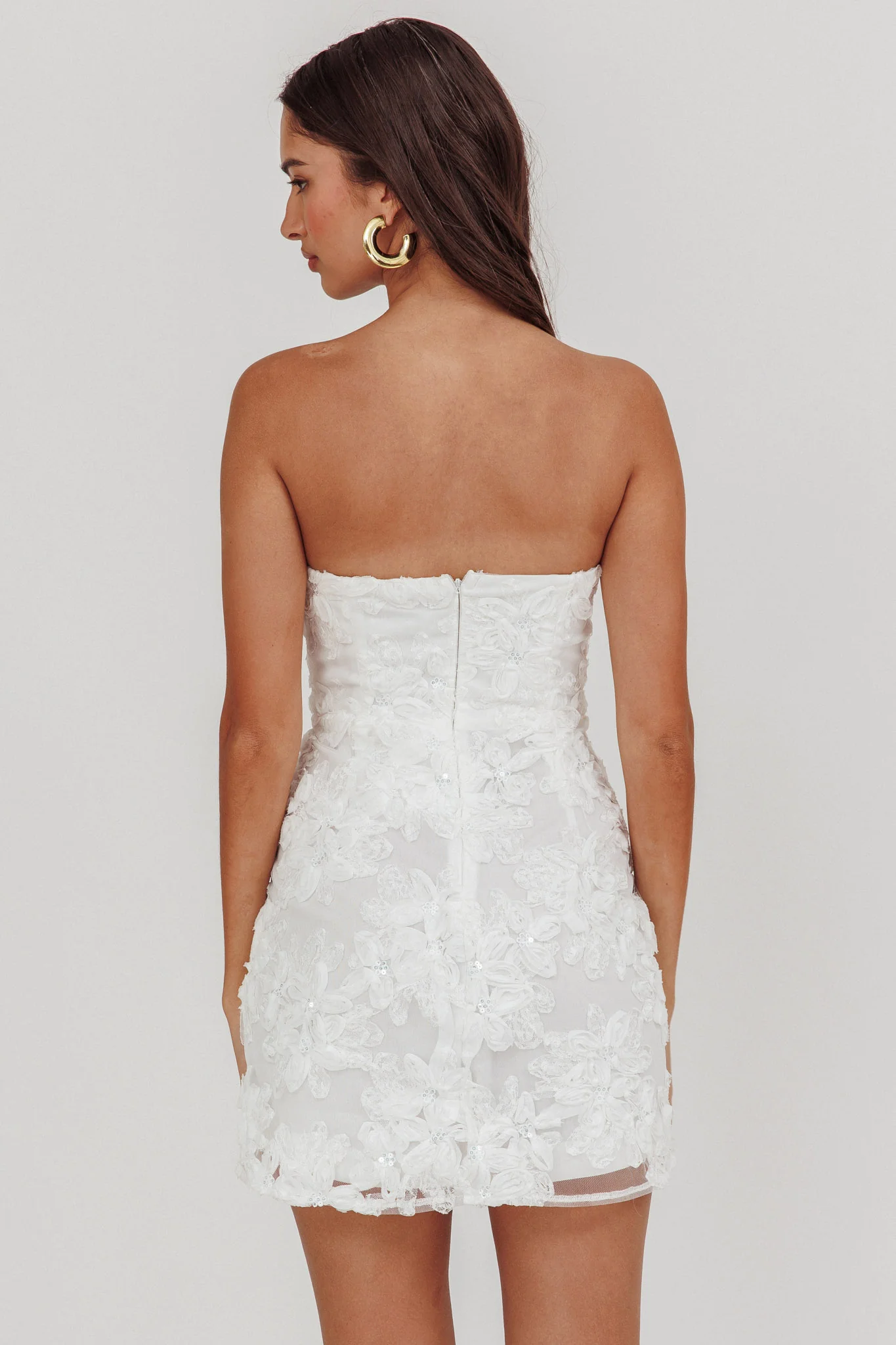 In Paris Embellished Flower Mini Dress White - Seraphlike