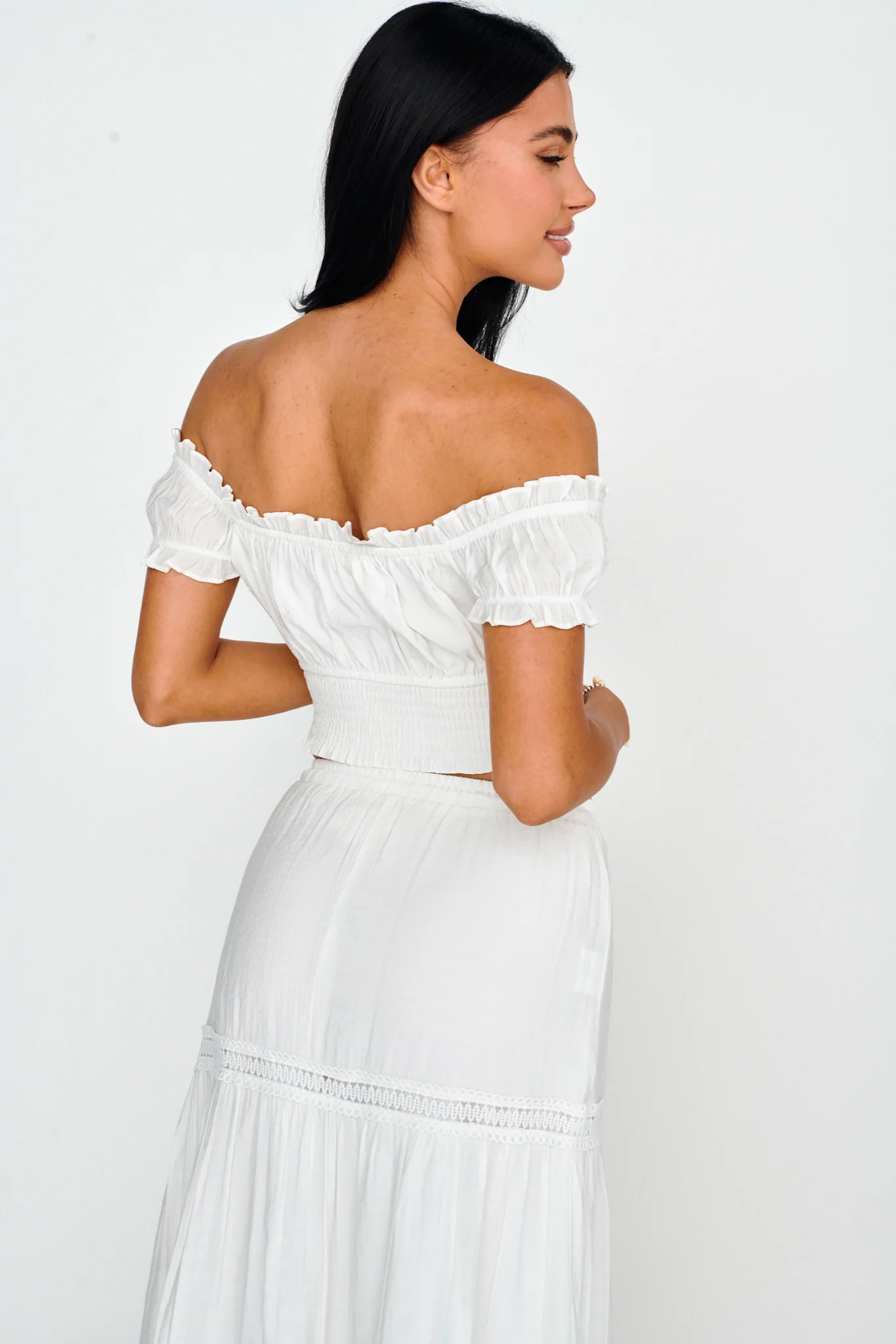 Canyon Cove Puff Sleeve Crop Top White - Seraphlike