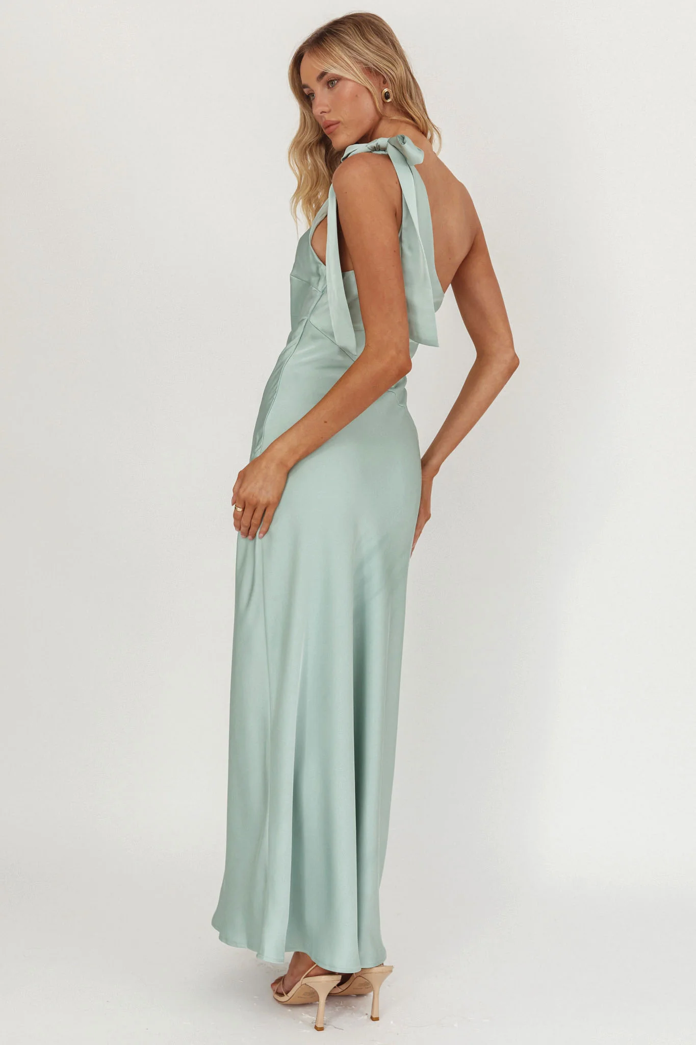 Robertah One-Shoulder Bow Maxi Dress Sage - Seraphlike