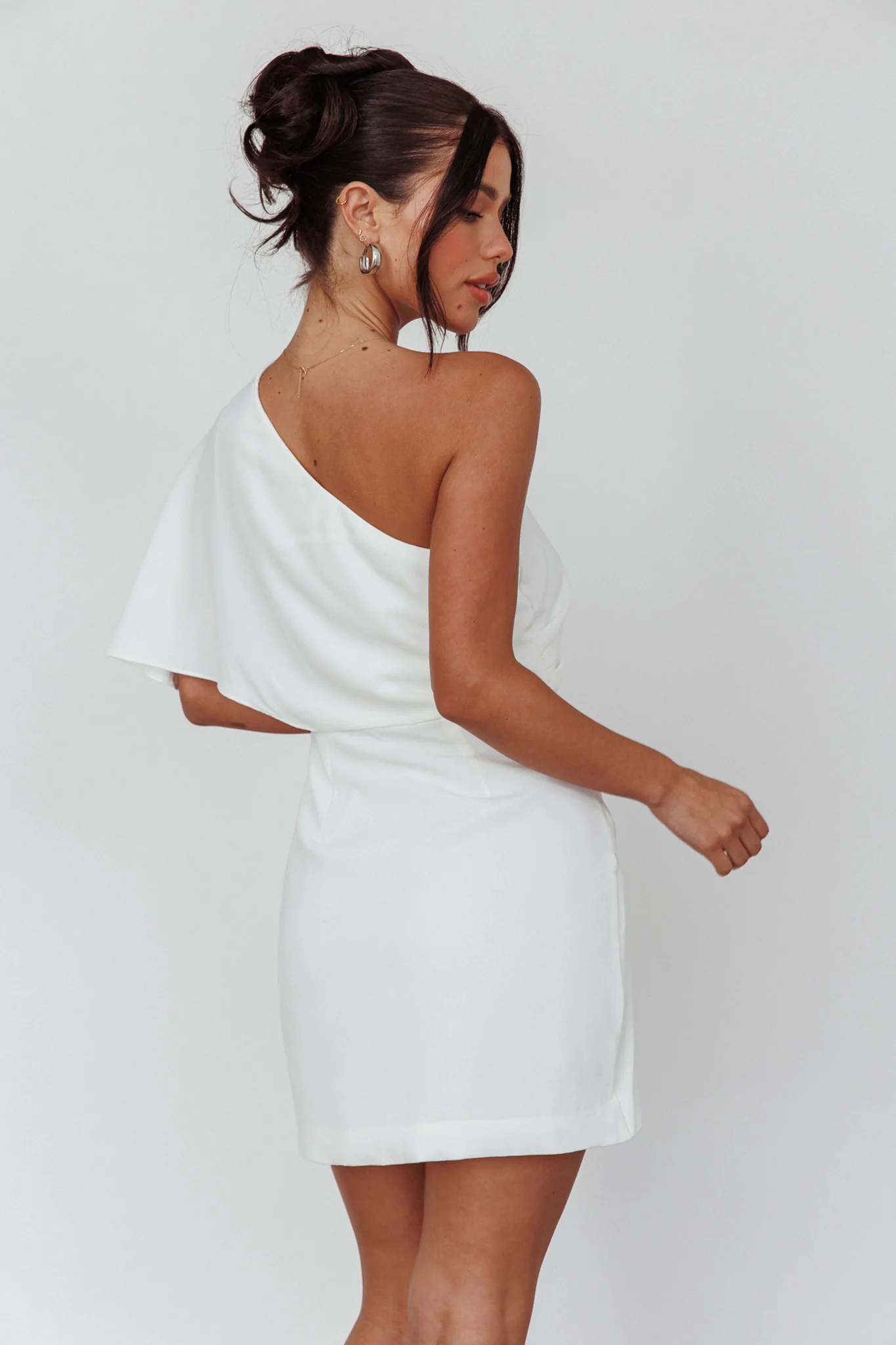 Lironne One Shoulder Mini Dress Off White - Seraphlike