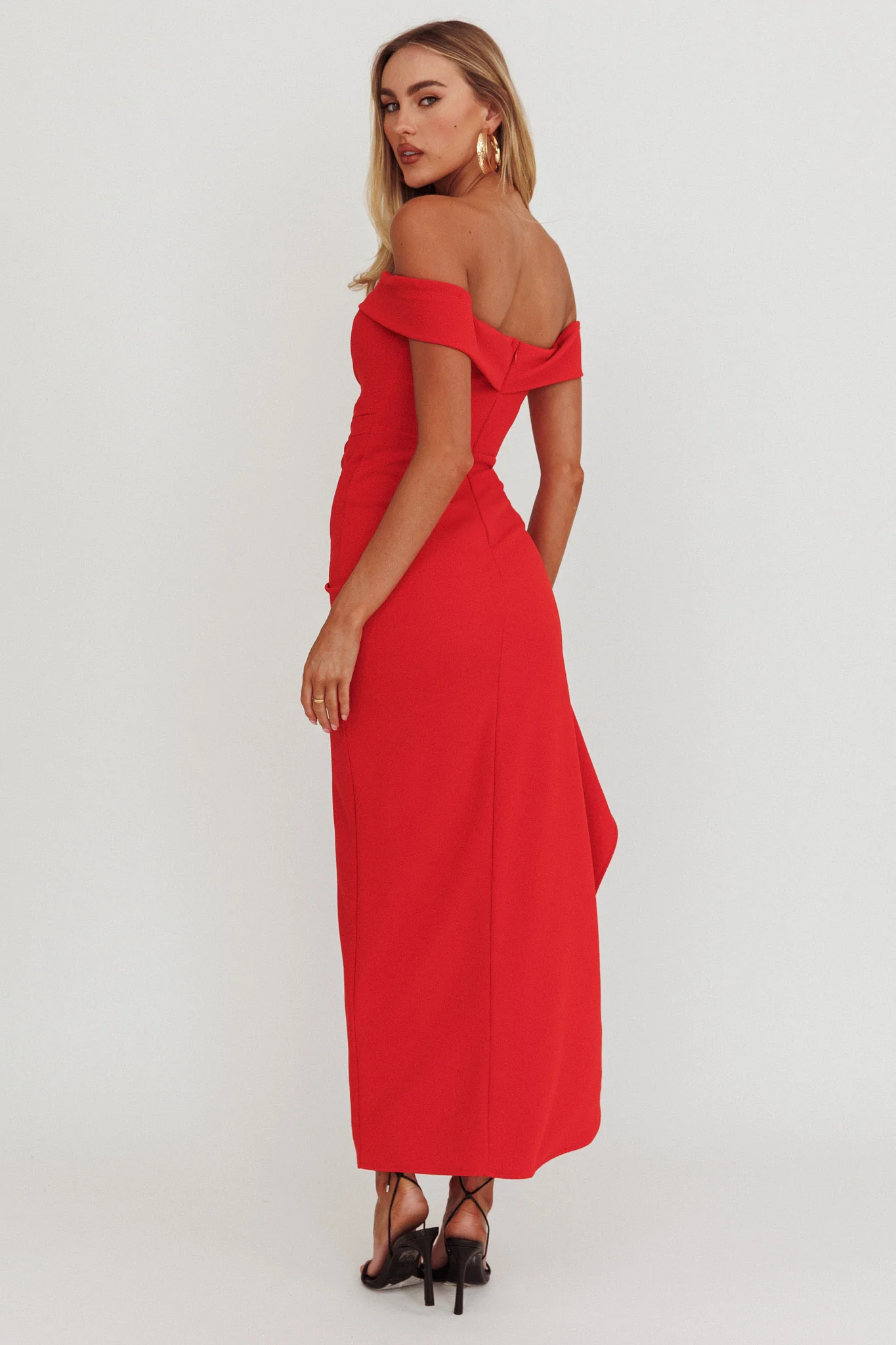 Cha Cha Off Shoulder Thigh Split Maxi Dress Red - Seraphlike