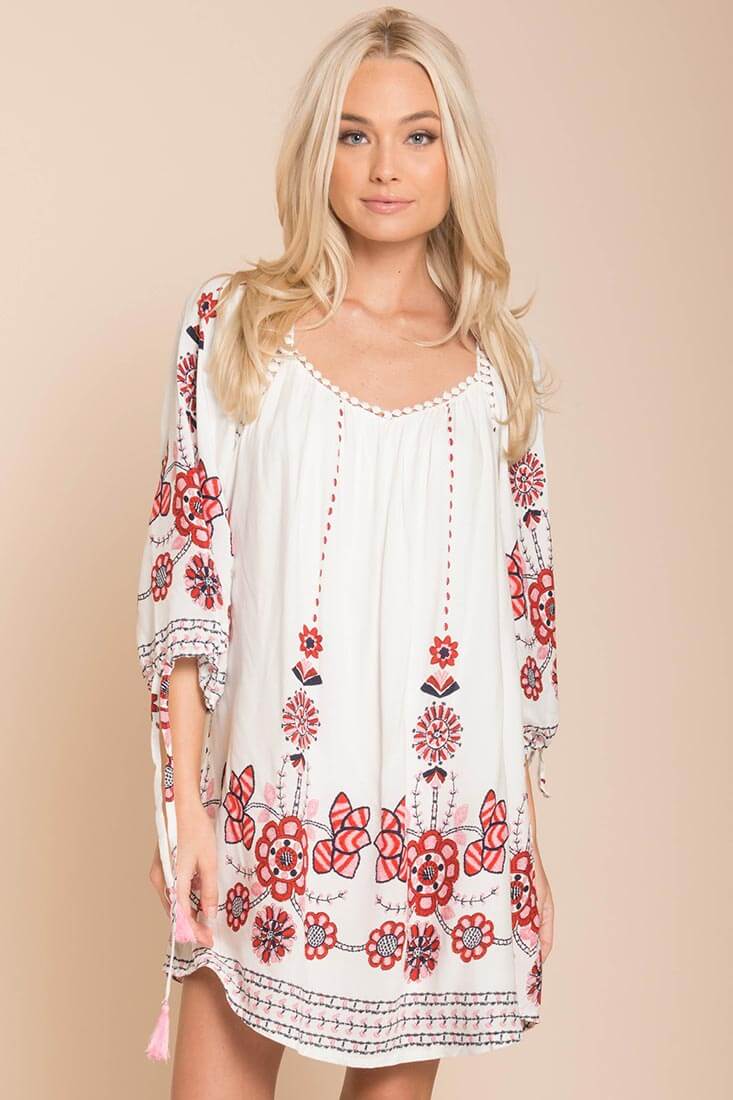 Ellis Floral Day Dress White / Red - Seraphlike