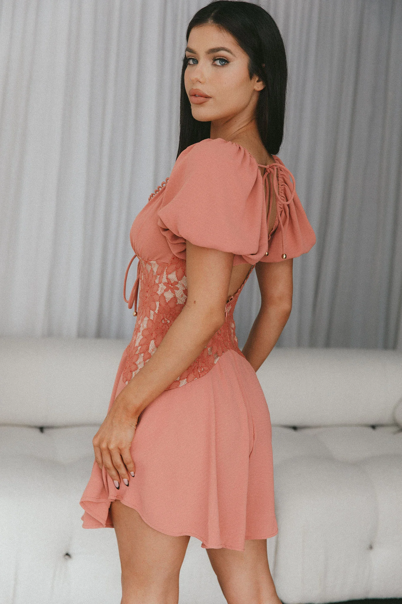 Mielle Lace Bodice Mini Dress Rose - Seraphlike