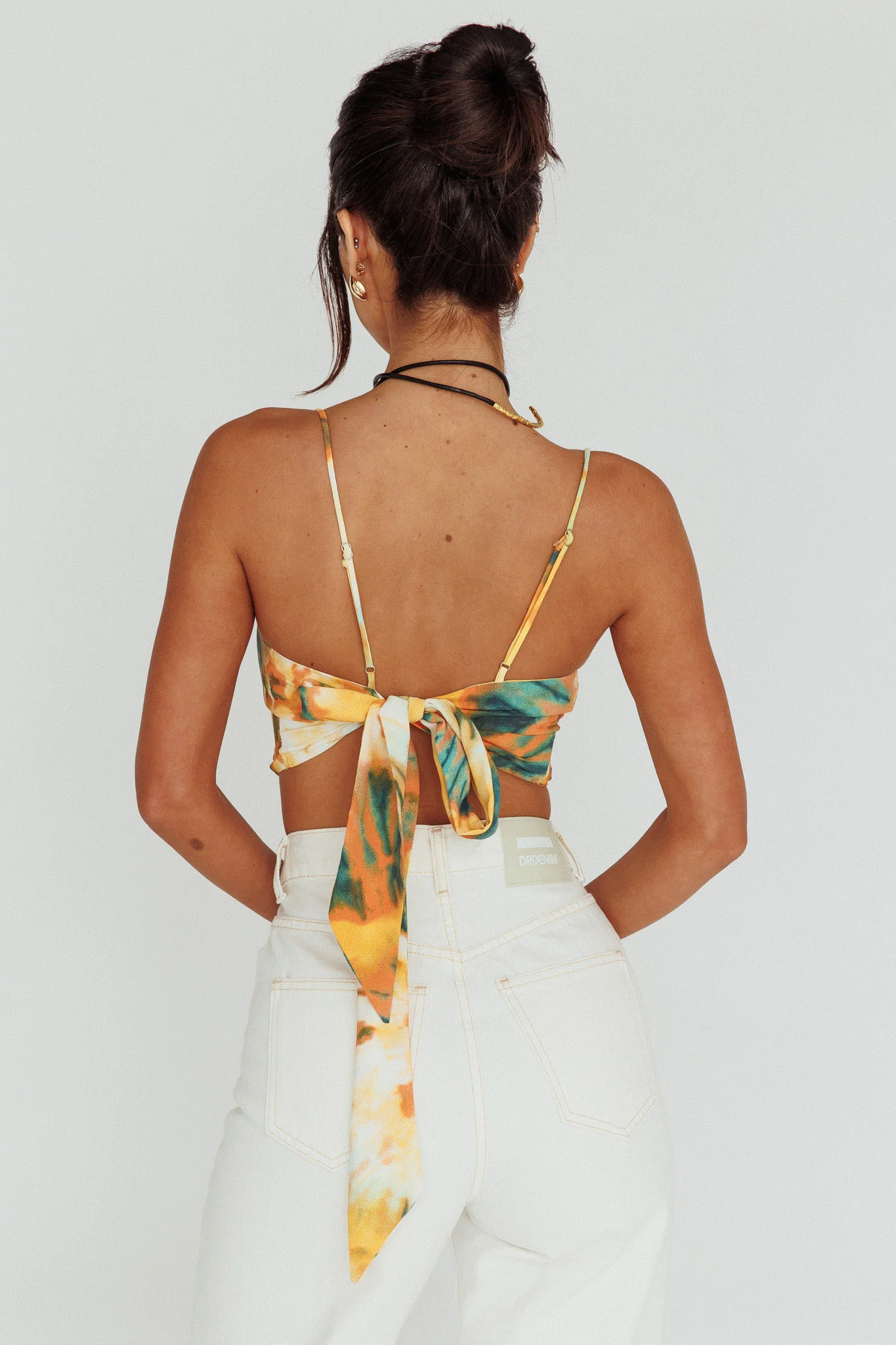 Show Me Love Cowl Neck Tied Back Crop Top Tie-Dye Yellow - Seraphlike