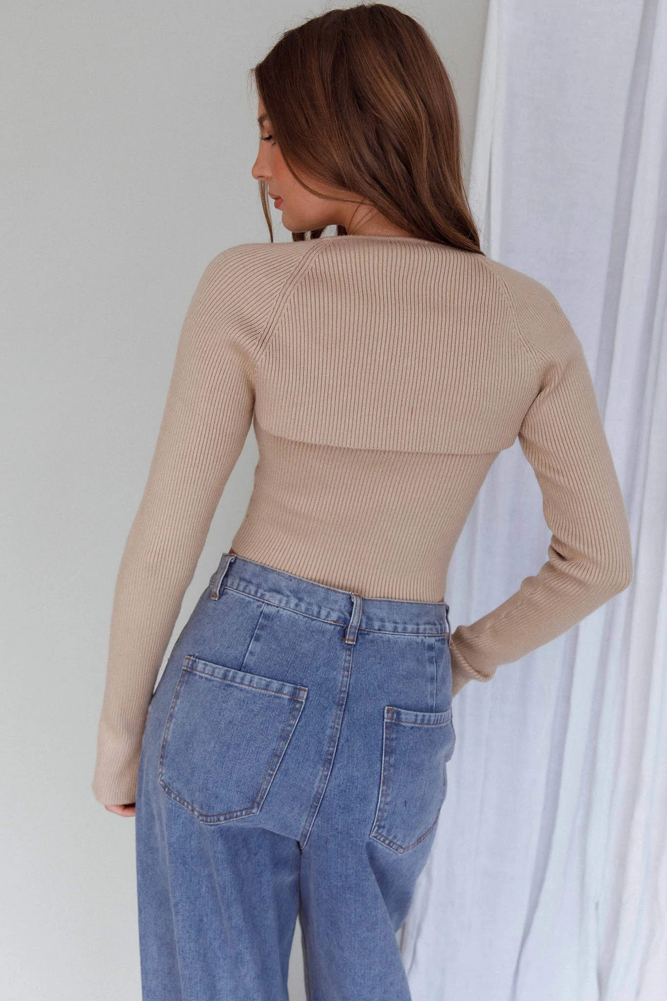 Holland One Shoulder Knit Top & Long Sleeve Shrug Latte - Seraphlike