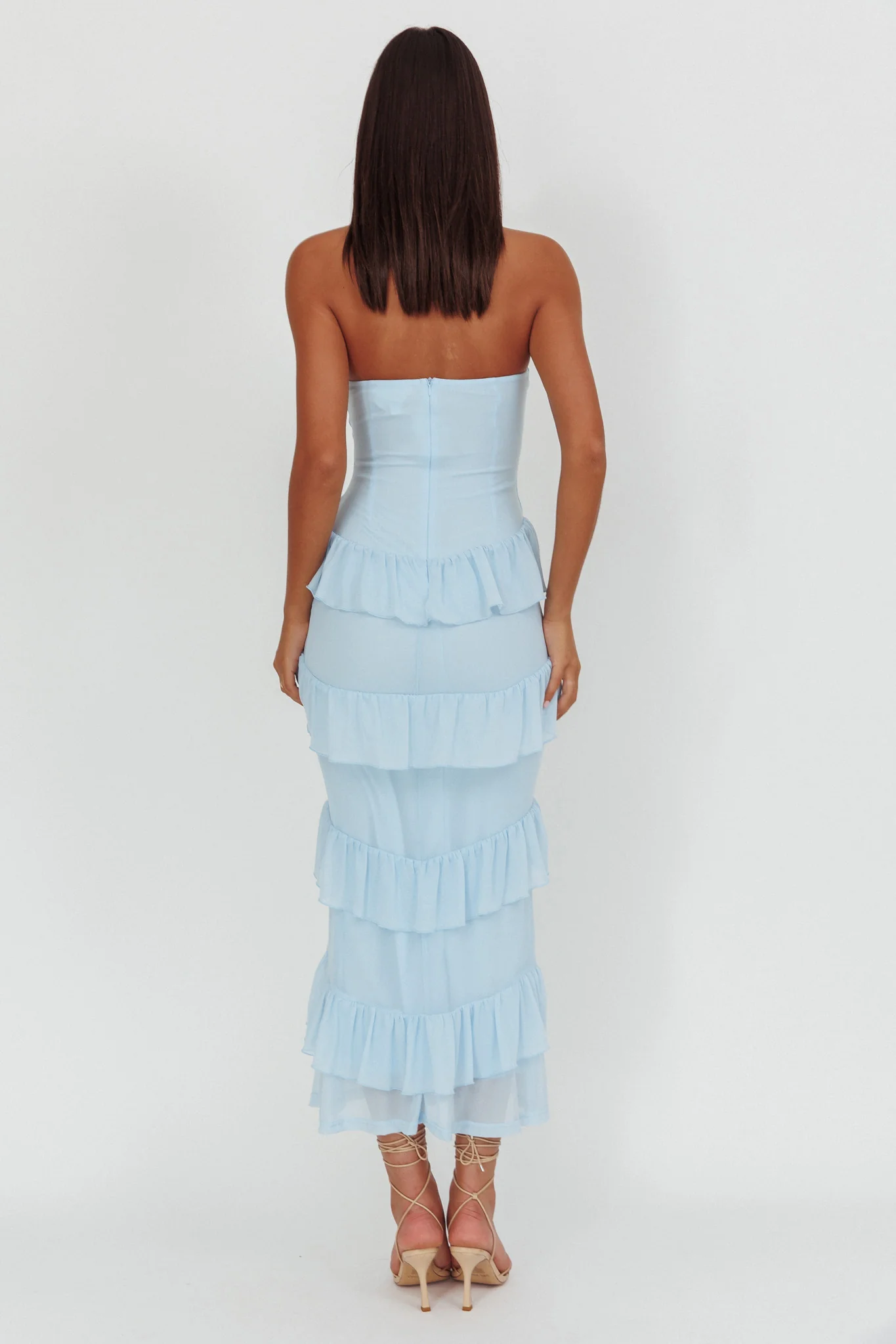 Dulce Dreams Sweetheart Neckline Frill Maxi Dress Blue - Seraphlike