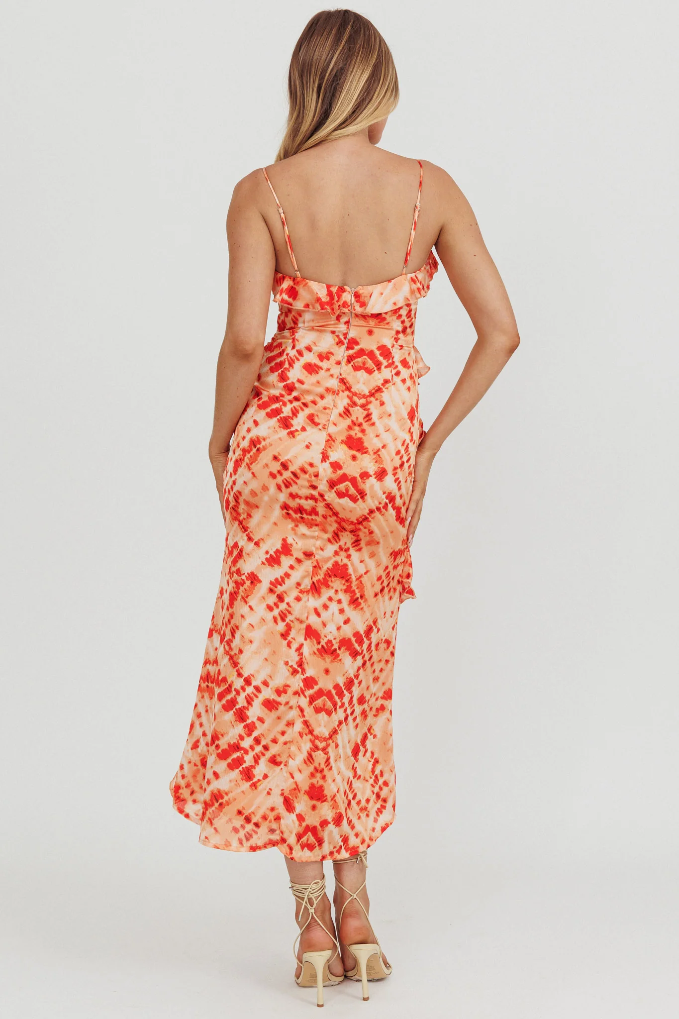 Silvana Frill Trim Midi Dress Orange - Seraphlike