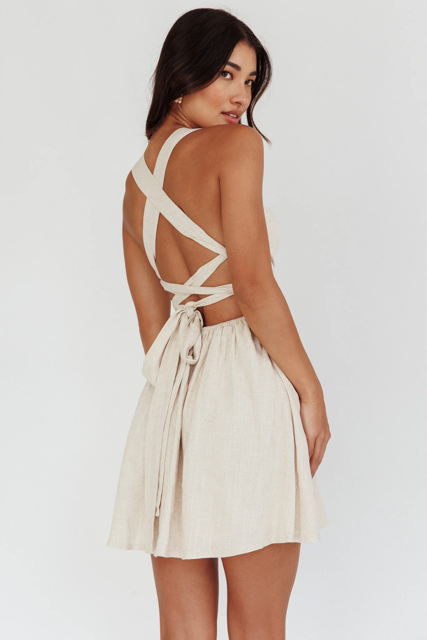 French Riviera Sweetheart Neckline Mini Dress Natural - Seraphlike