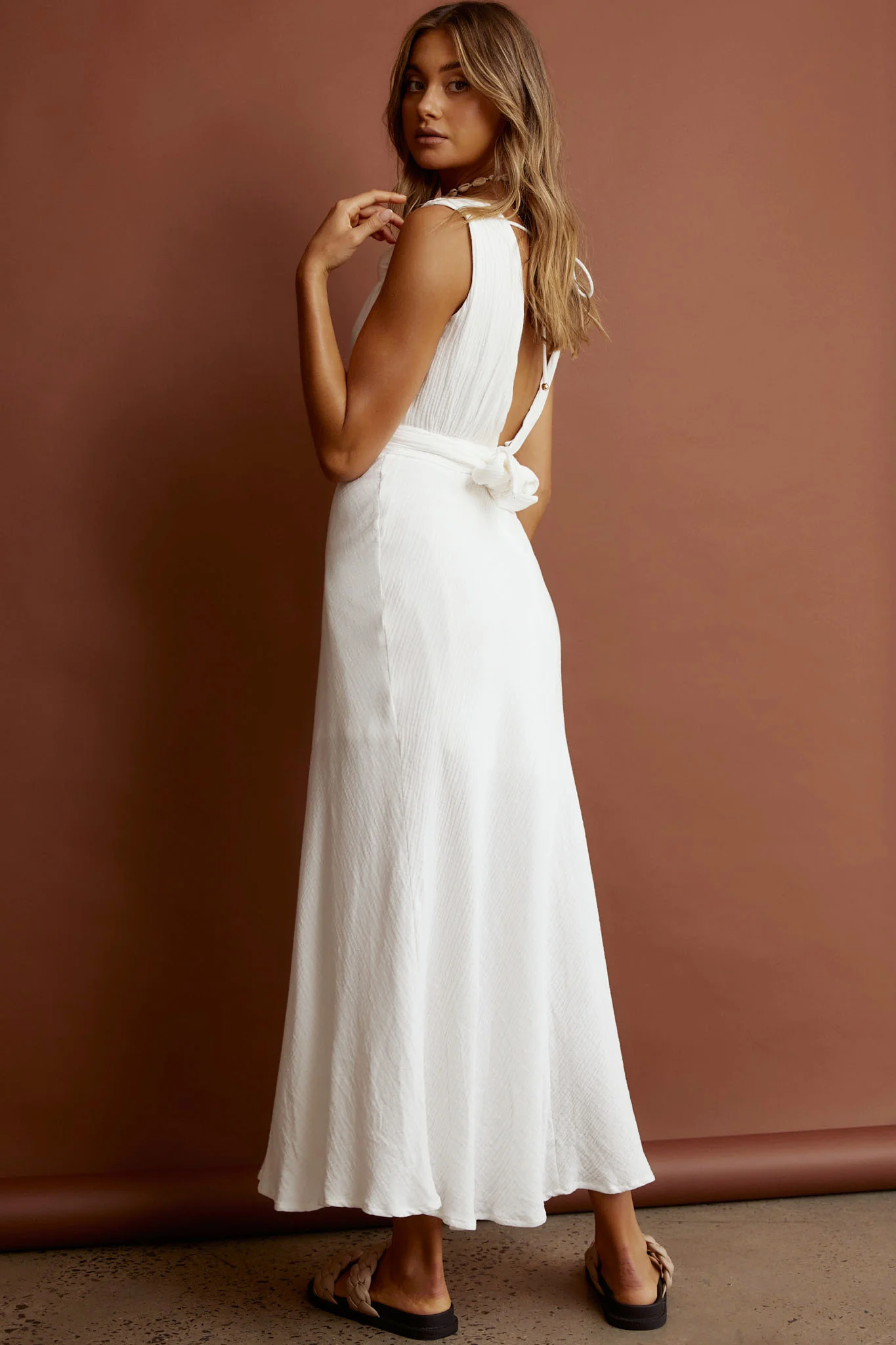Zanzibar Surplice Neckline Maxi Dress White - Seraphlike
