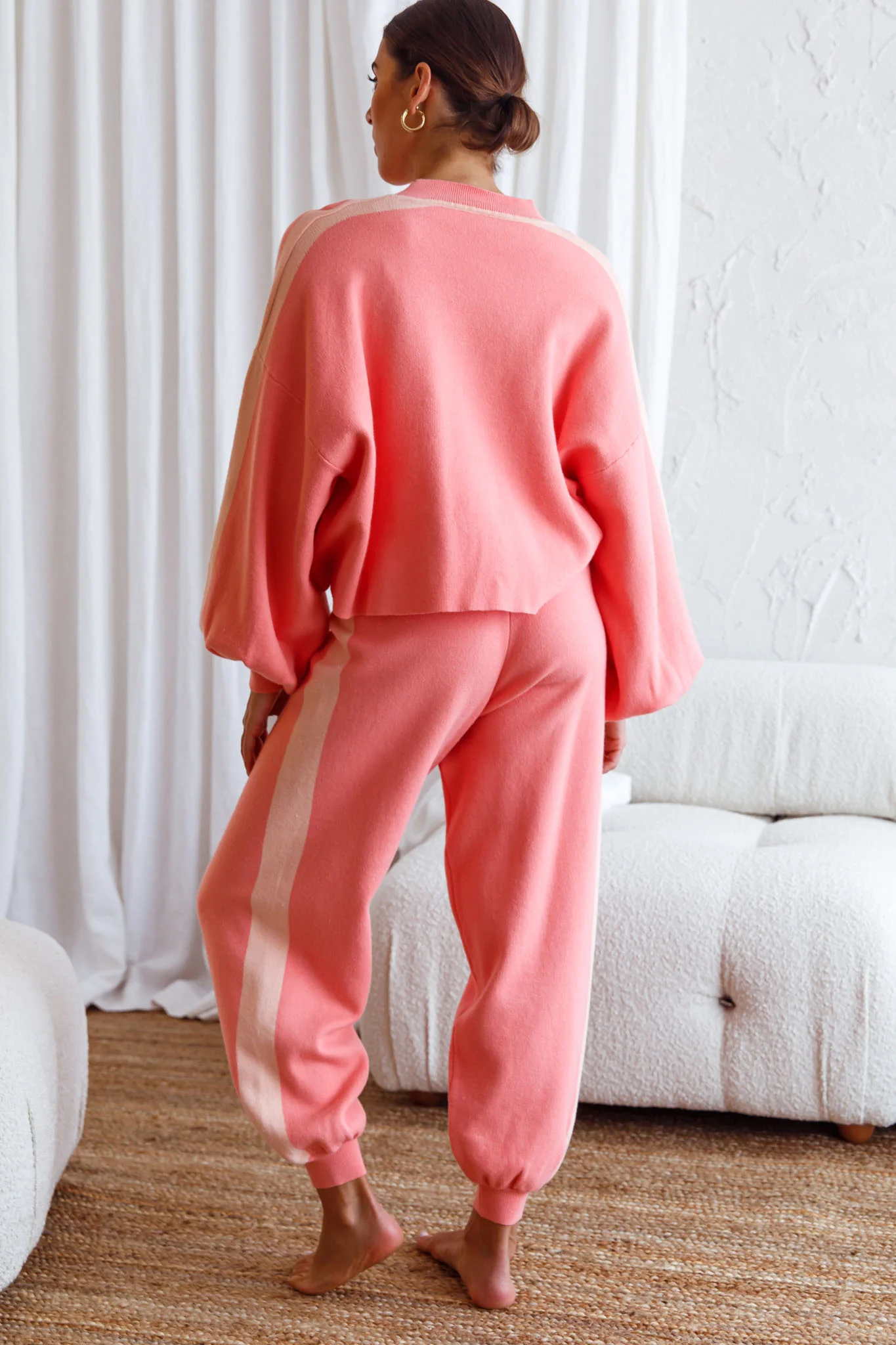 Take Me Back Balloon Sleeve Drop Shoulder Brushed Knit Sweater Peach - Seraphlike