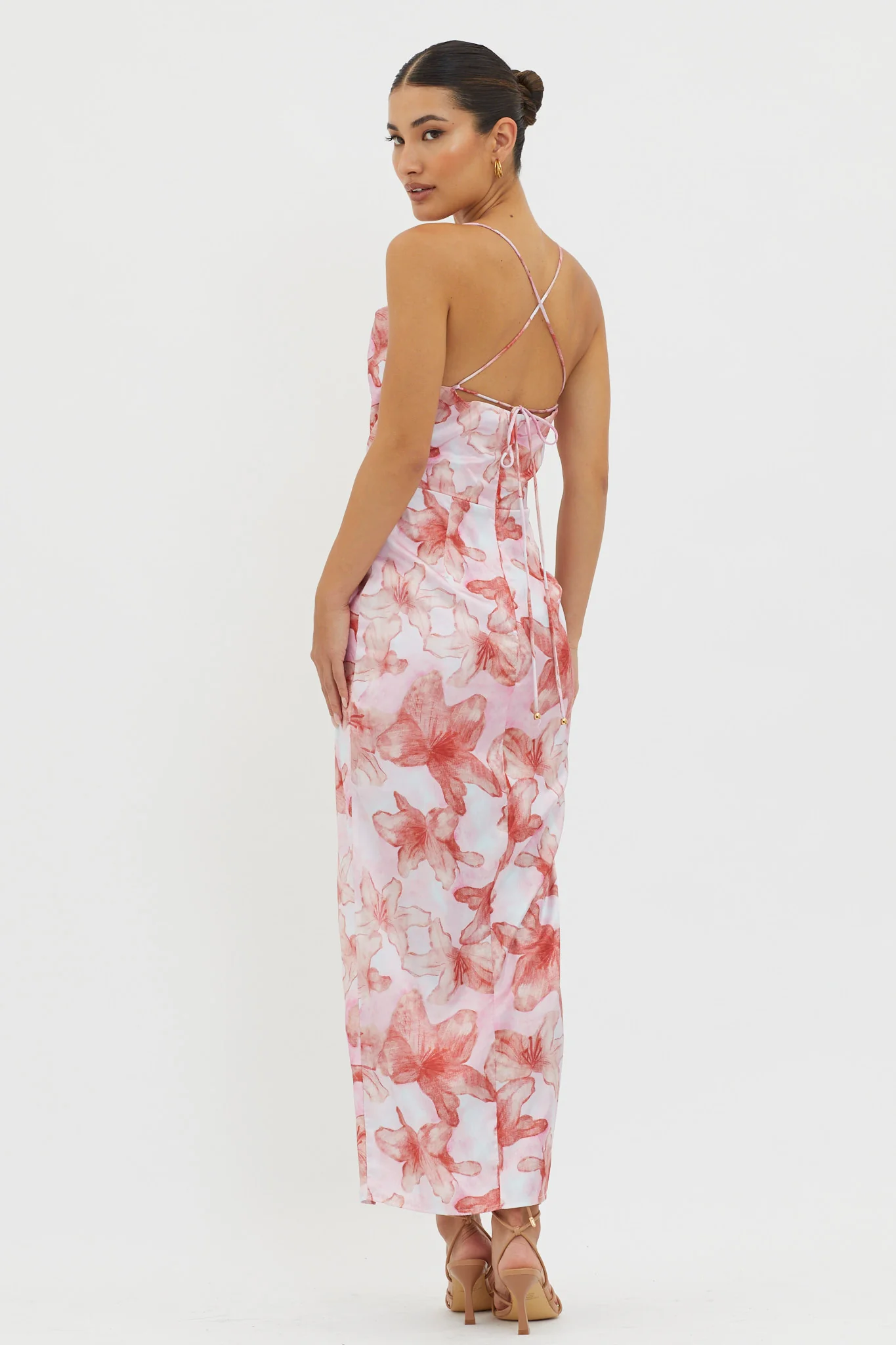 Erryn Tied Back Split Midi Dress Pink - Seraphlike