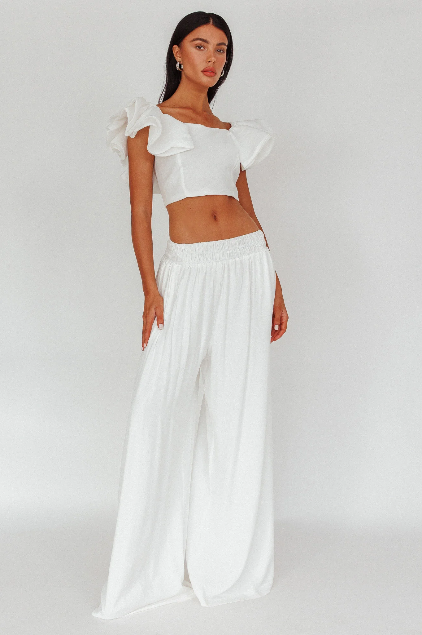 Zali Ruffle Sleeve Crop Top White - Seraphlike