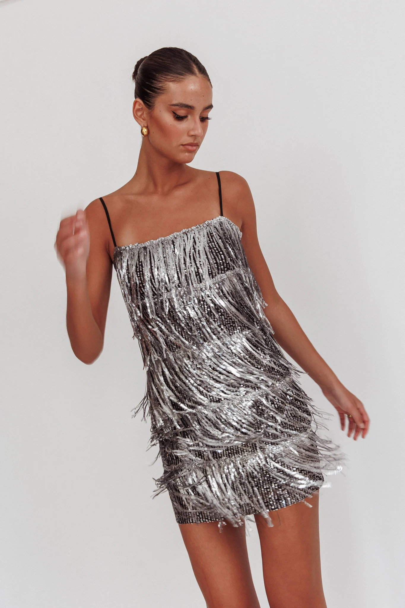 New York Nights Sequin Fringe Mini Dress Black - Seraphlike