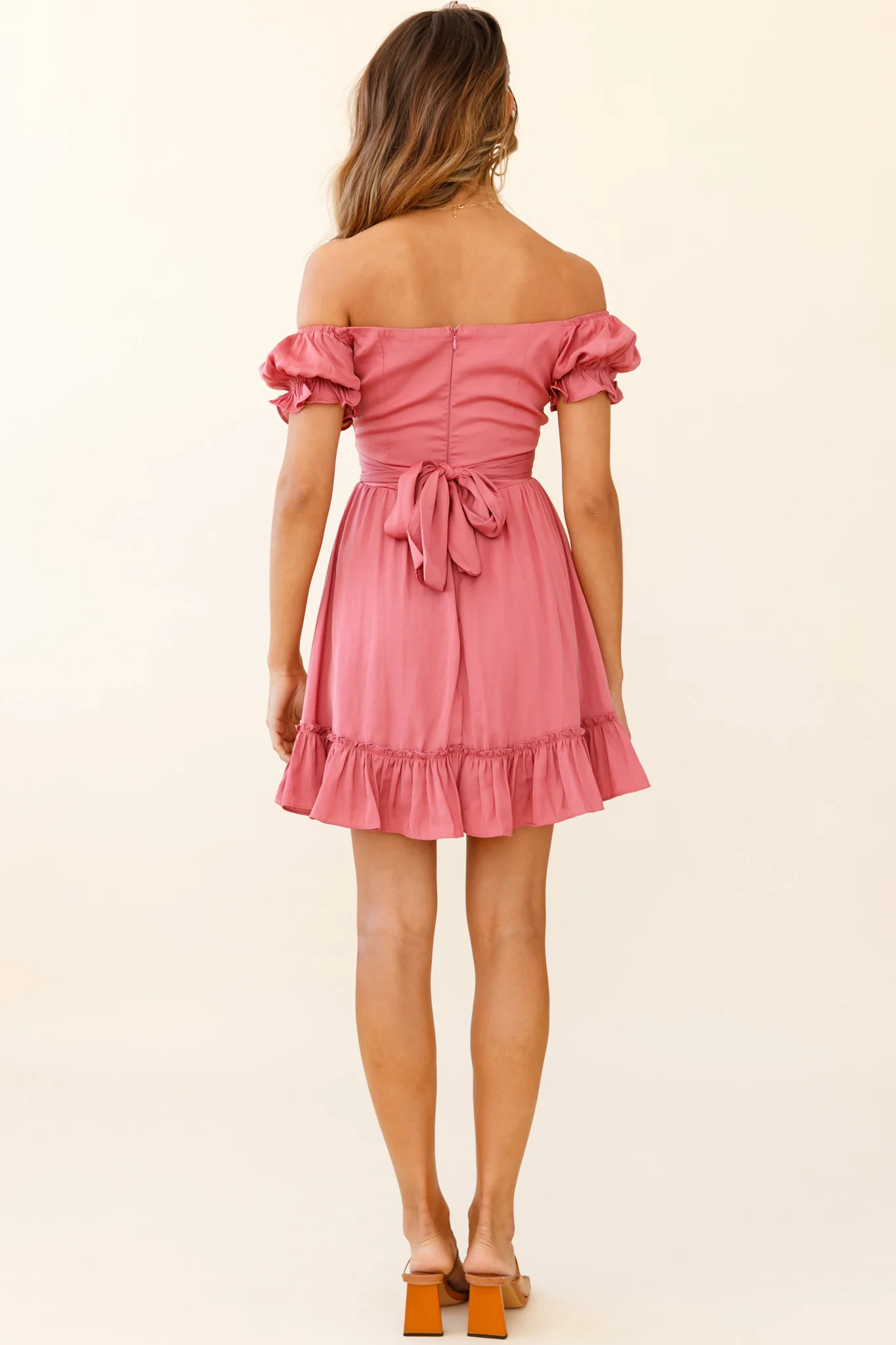 Linka Off-Shoulder Tie Back Dress Rose - Seraphlike