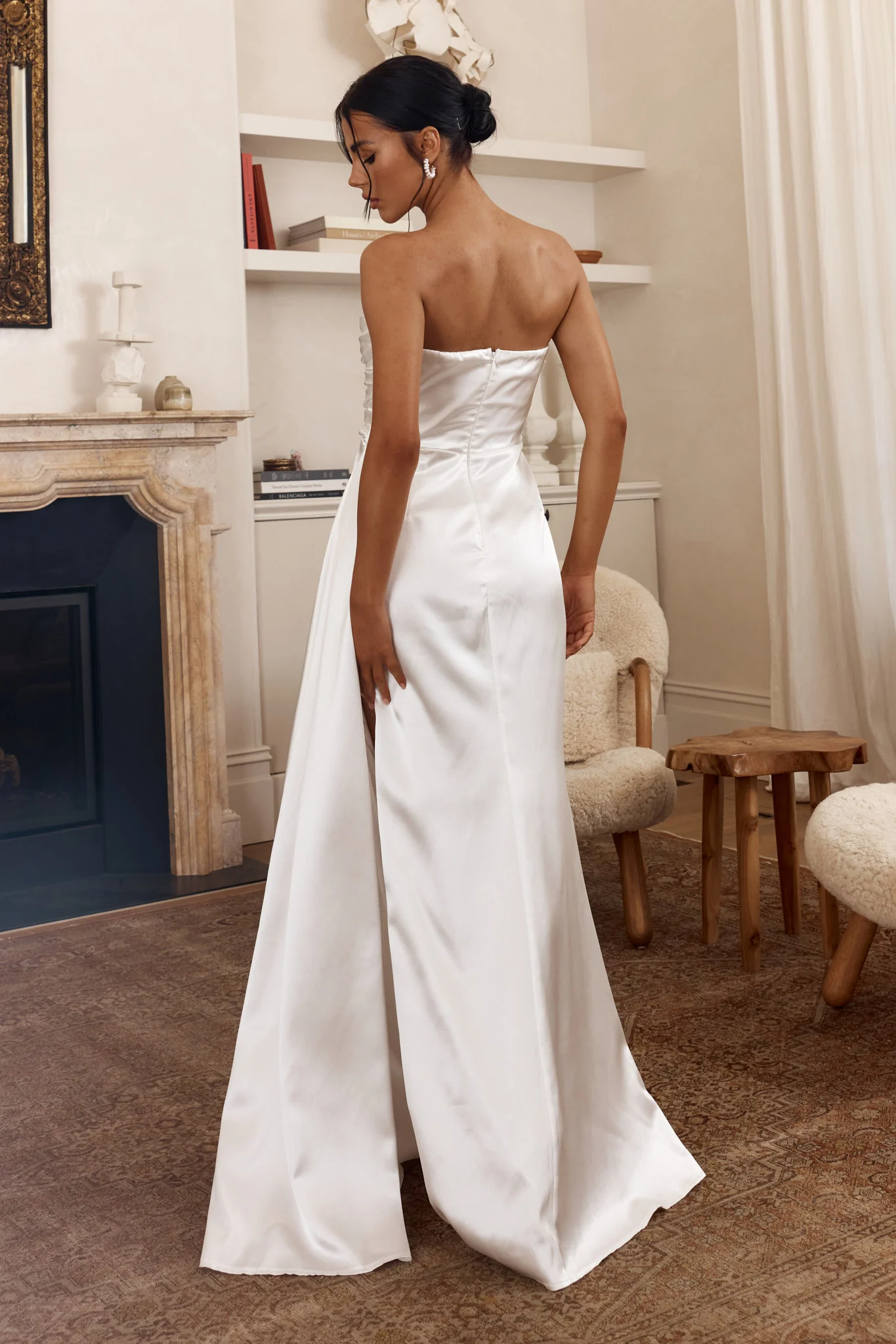 Ahava Sweetheart Applique Satin Maxi Dress White - Seraphlike