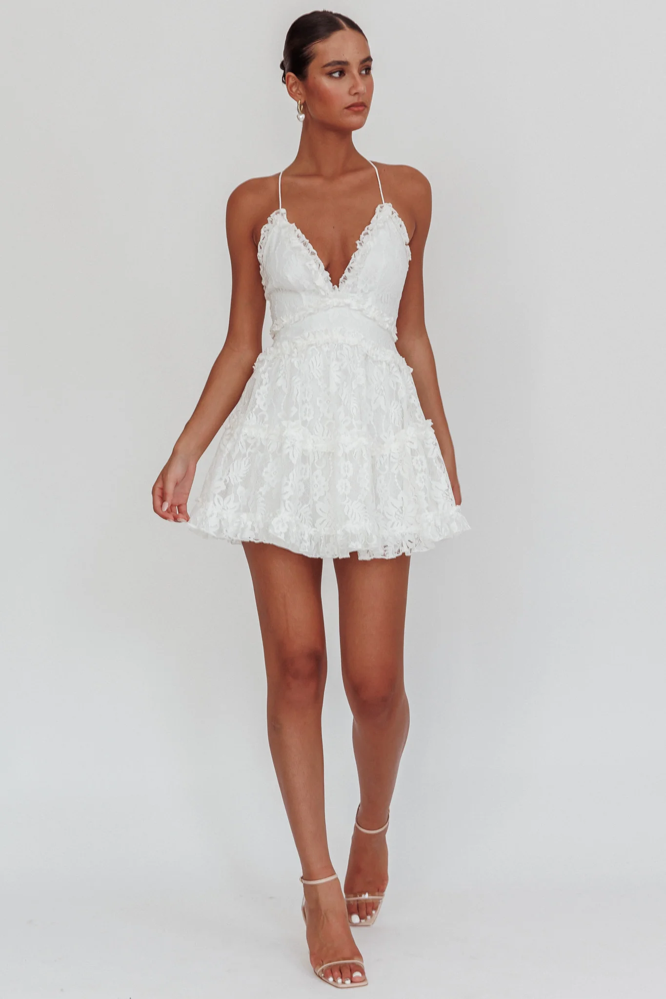 Laney Low Back Cami Strap Dress Lace White - Seraphlike