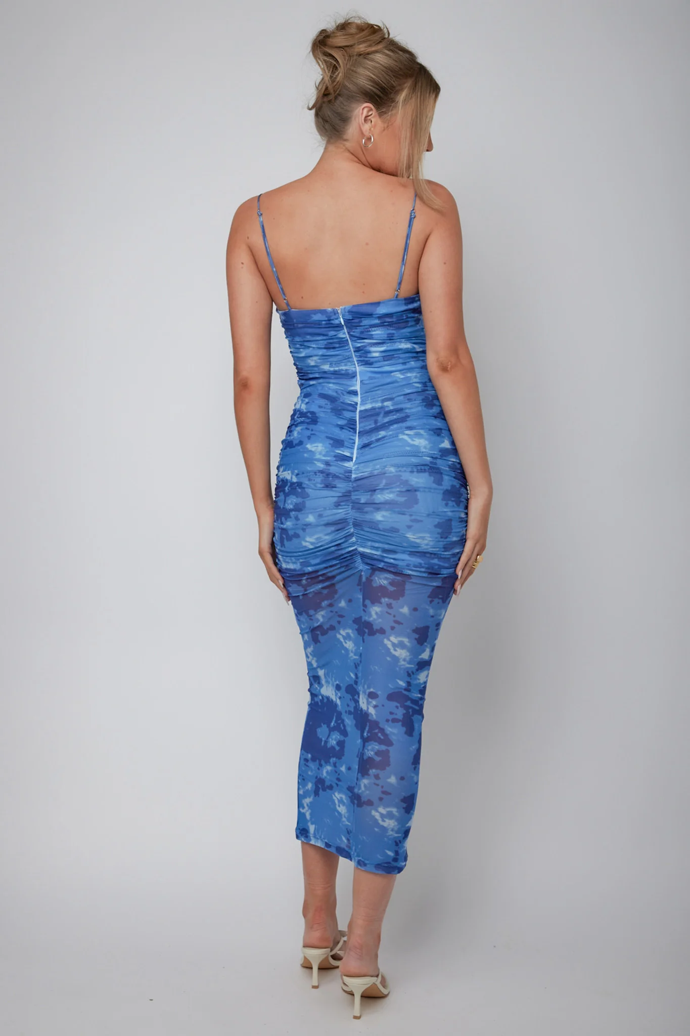 Logan Ruched Midi Dress Mottled Blue - Seraphlike