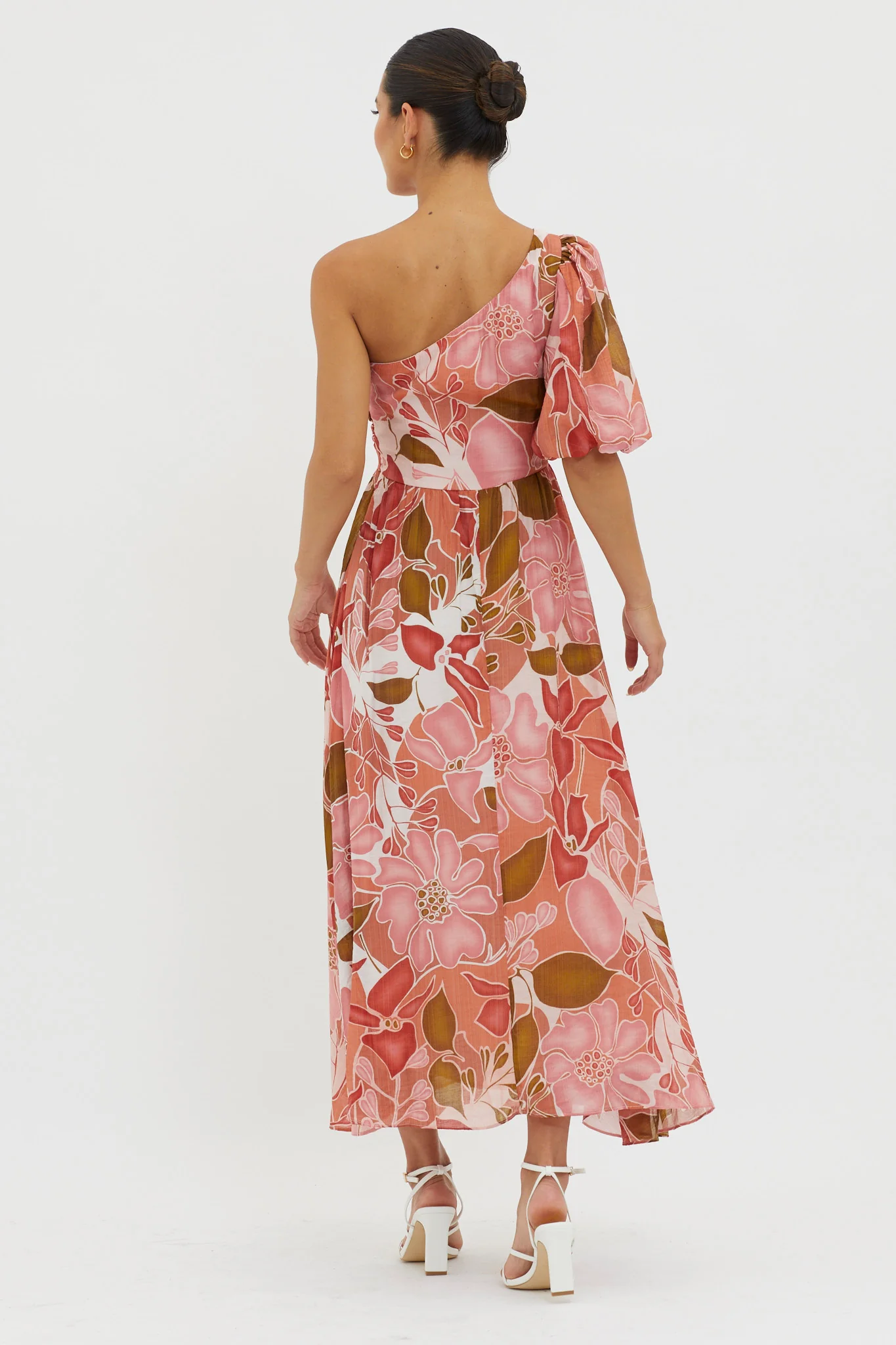 Jayni Puffed One Shoulder Midi Dress Red - Seraphlike