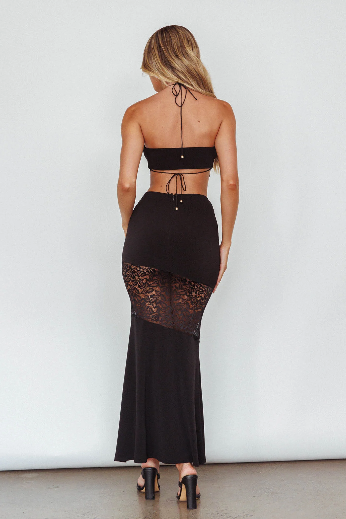 Florida Lace Insert Cut-Out Maxi Dress Black - Seraphlike