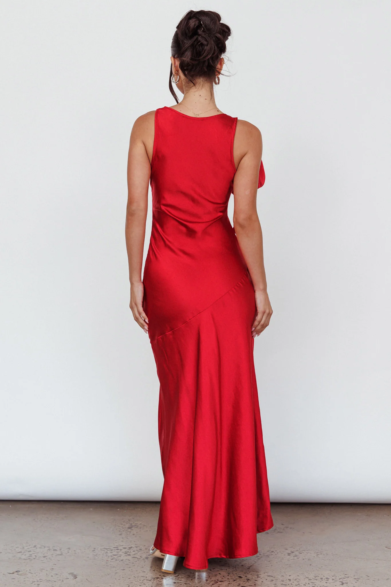 Averie Bow Shoulder Split Midi Dress Red - Seraphlike