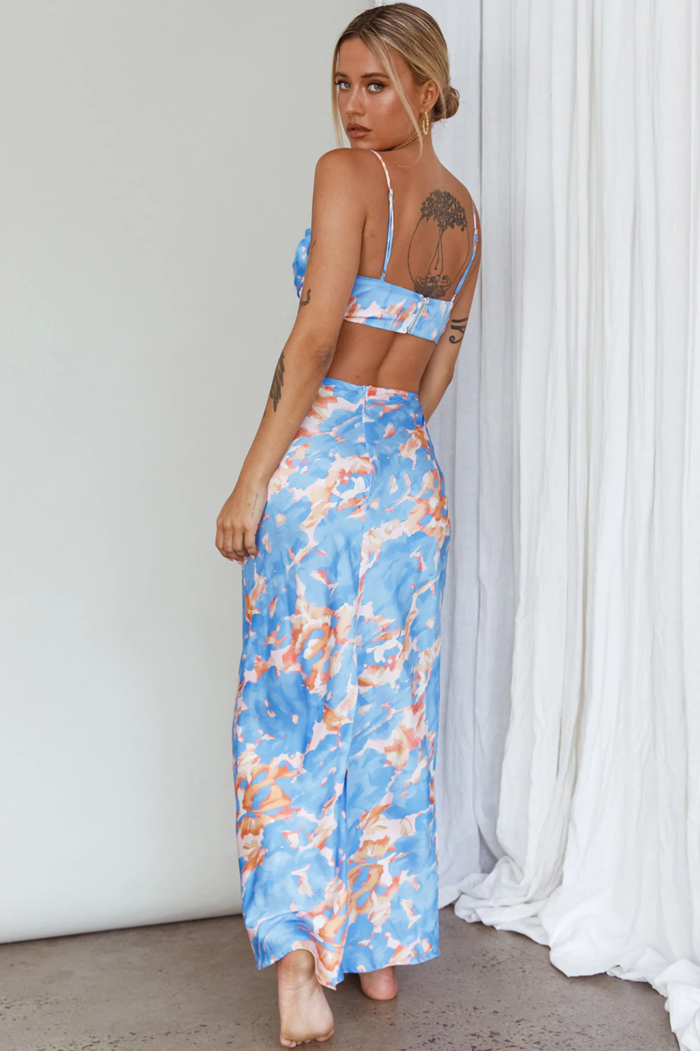 Well Versed Maxi Skirt Abstract Blue - Seraphlike