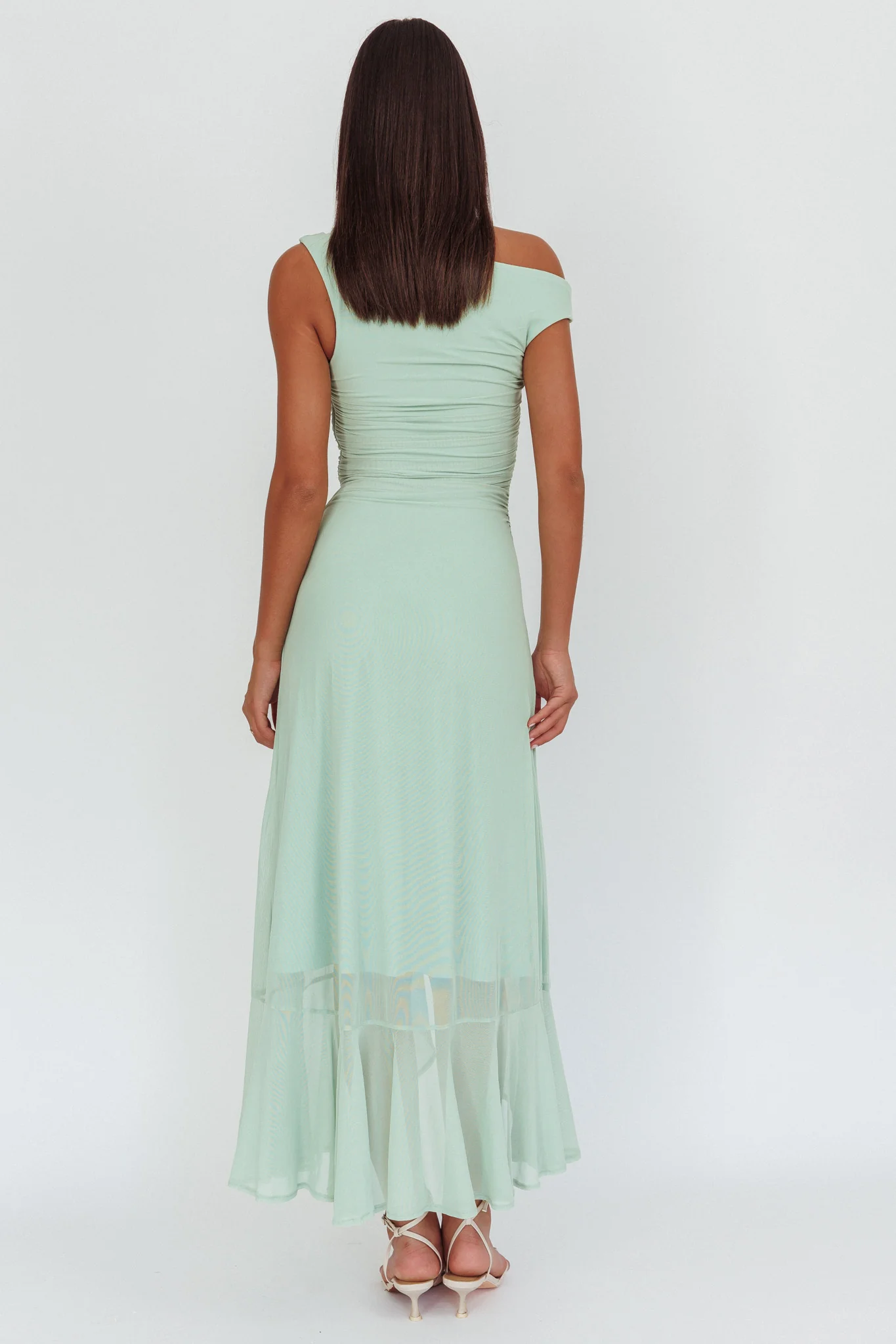 Moonlit Magic Asymmetric Neckline Maxi Dress Sage - Seraphlike