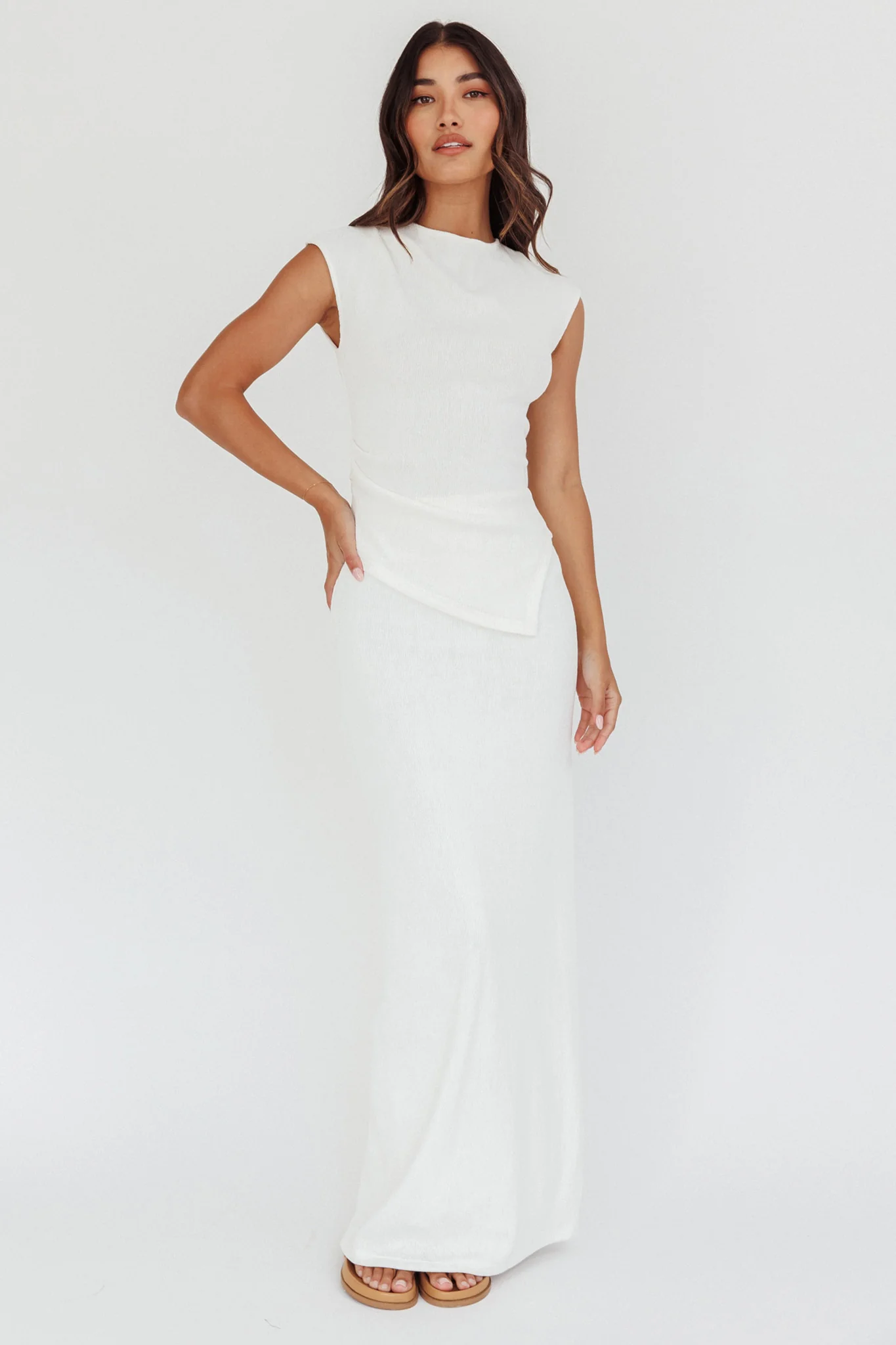 Calculated Ribbed Knit Maxi Skirt White - Seraphlike