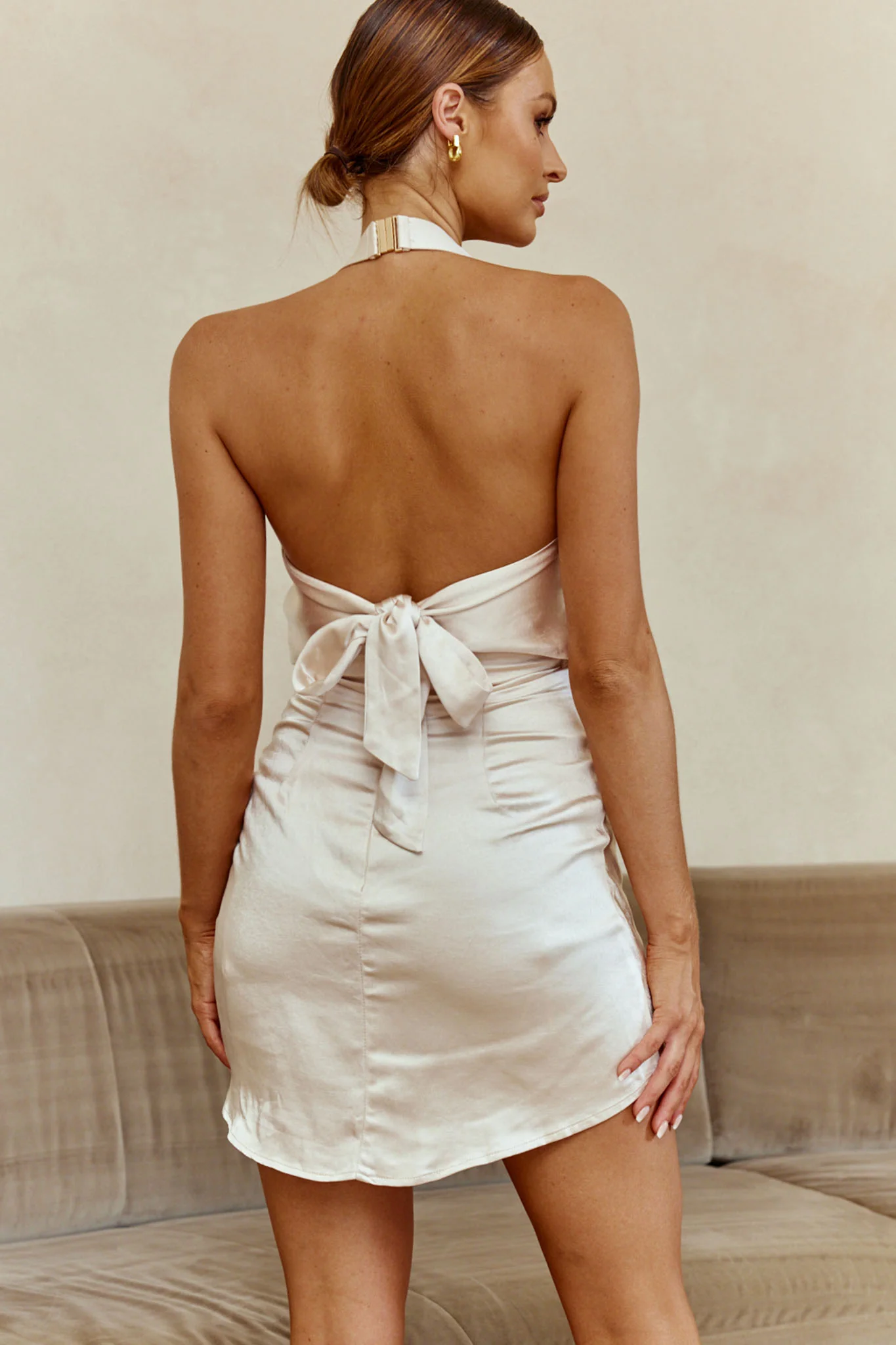 Sweet Nothings Halterneck Twist Bust Mini Dress Champagne - Seraphlike