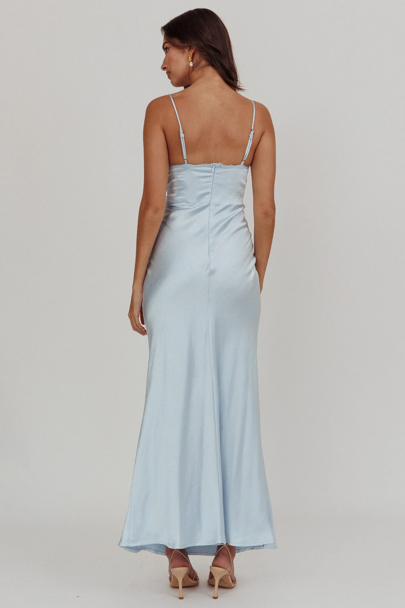 Her theory Lace Trim Maxi Dress Steel Blue - Seraphlike
