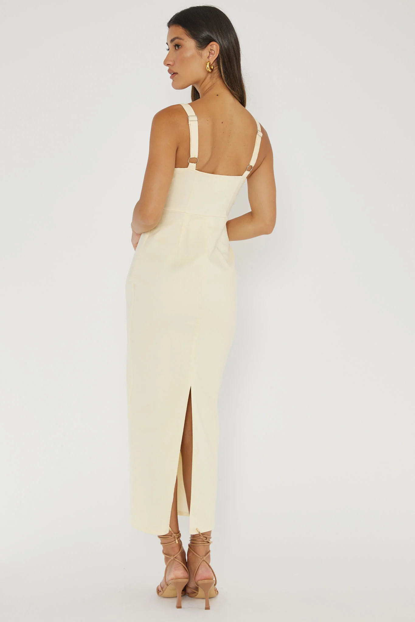 Sweet Pea Tied Bust Midi Dress Butter - Seraphlike