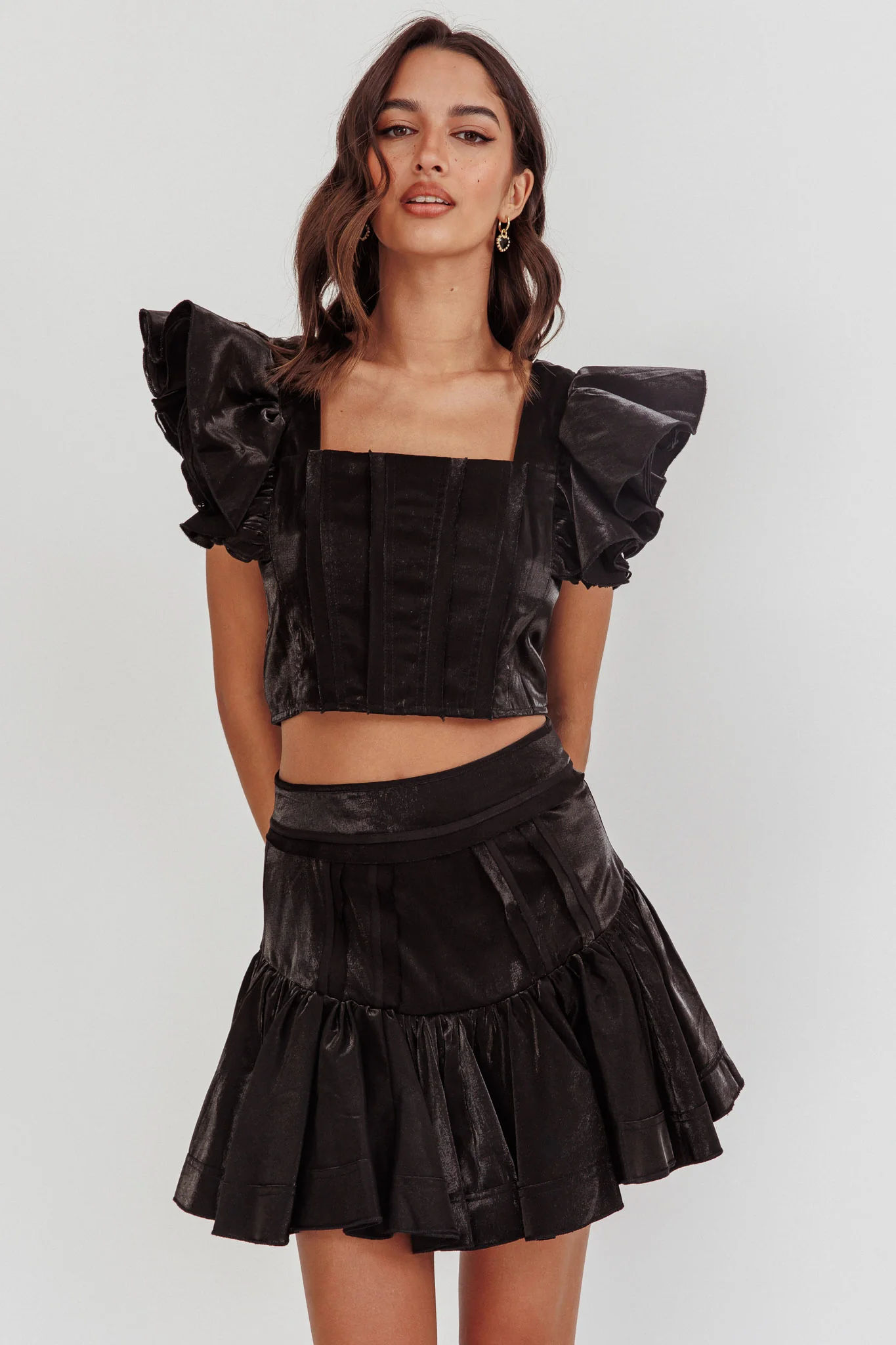 Debutante Drop Yoke Ruffle Skirt Black - Seraphlike
