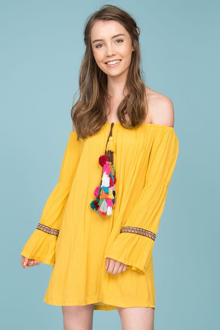 Jaelyn Tube Top Tassel Dress Yellow Mustard - Seraphlike